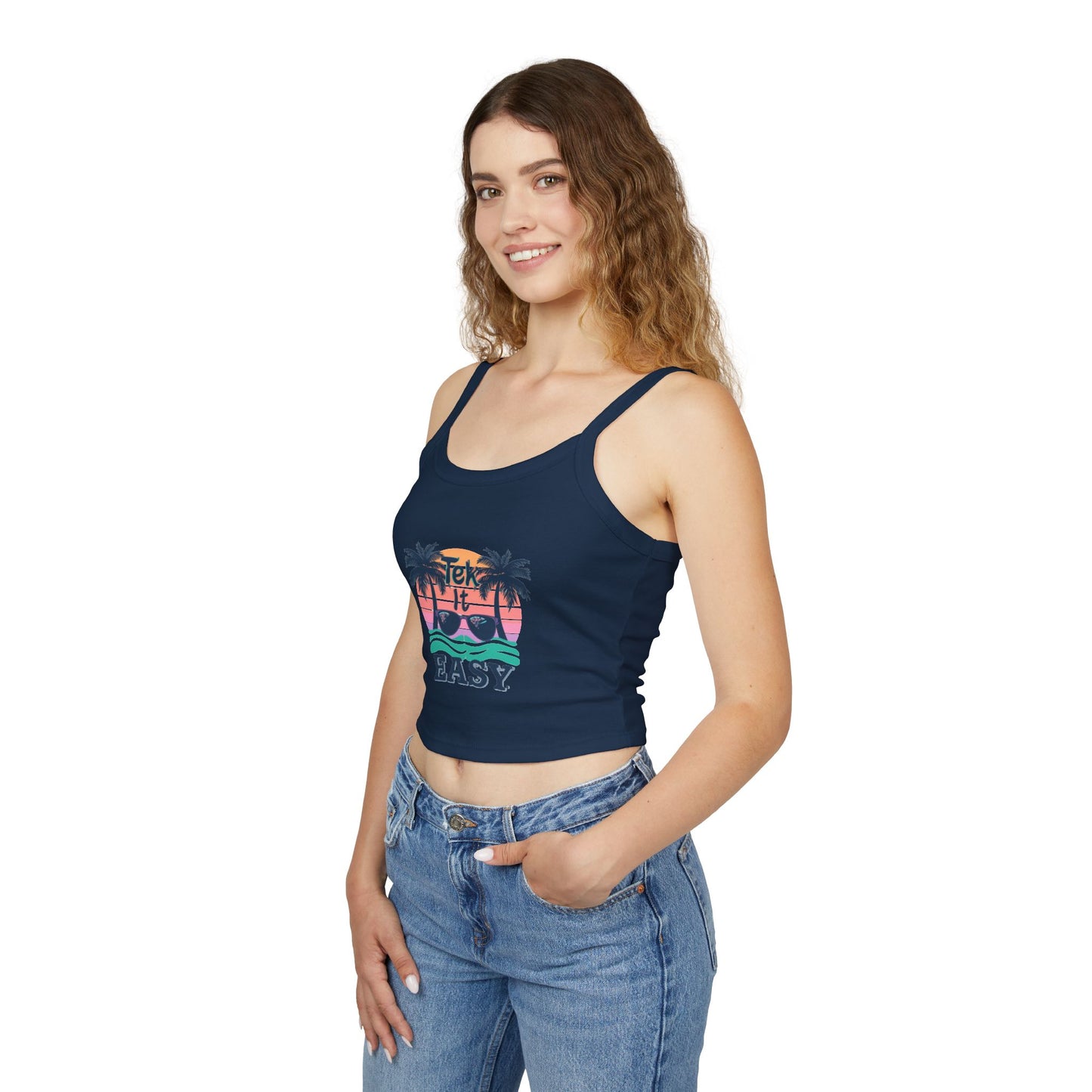 Tropical "Take It Easy" Crop Tank — Women's Beachy Spaghetti Strap Top