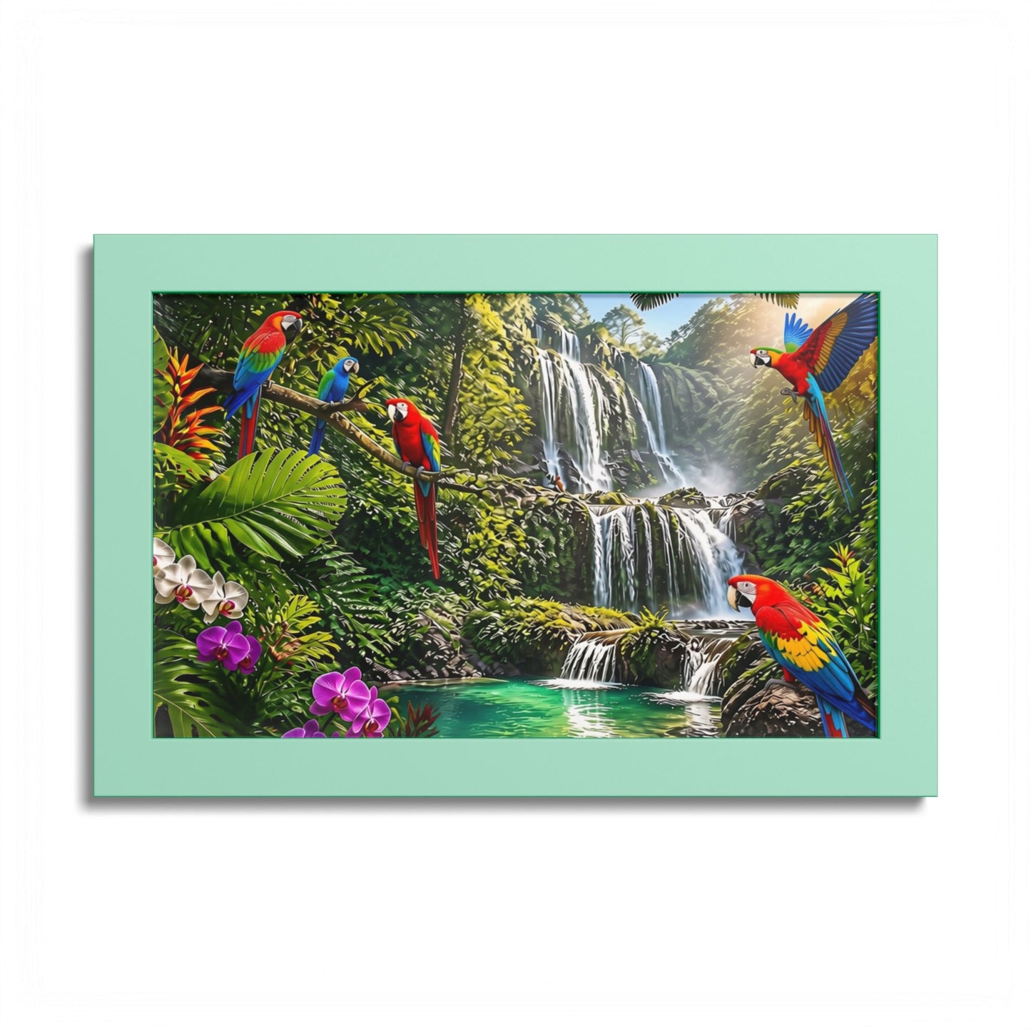 Tropical Waterfall Parrot Poster