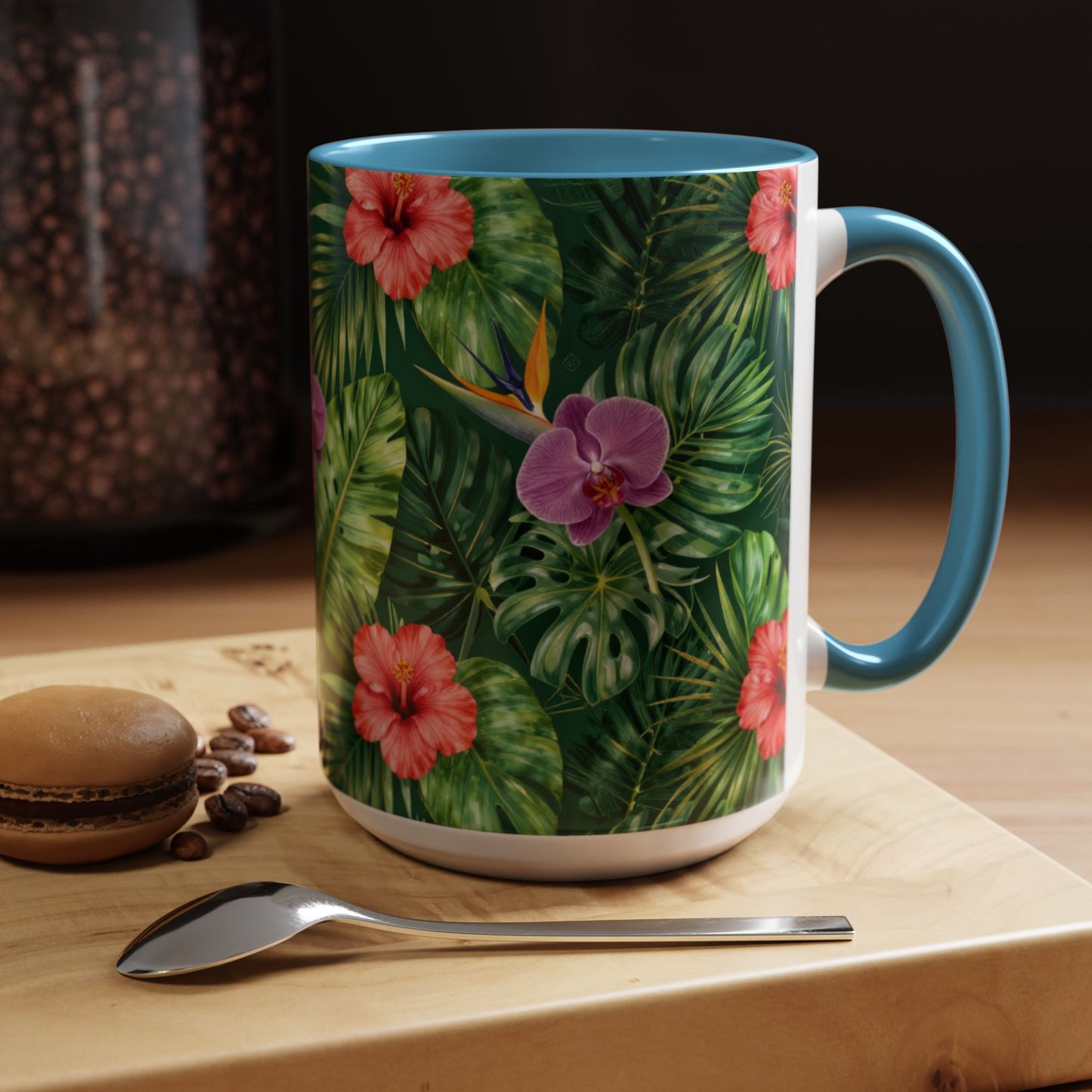 Tropical Floral Coffee Mug — Orchid & Hibiscus Accent 11/15oz