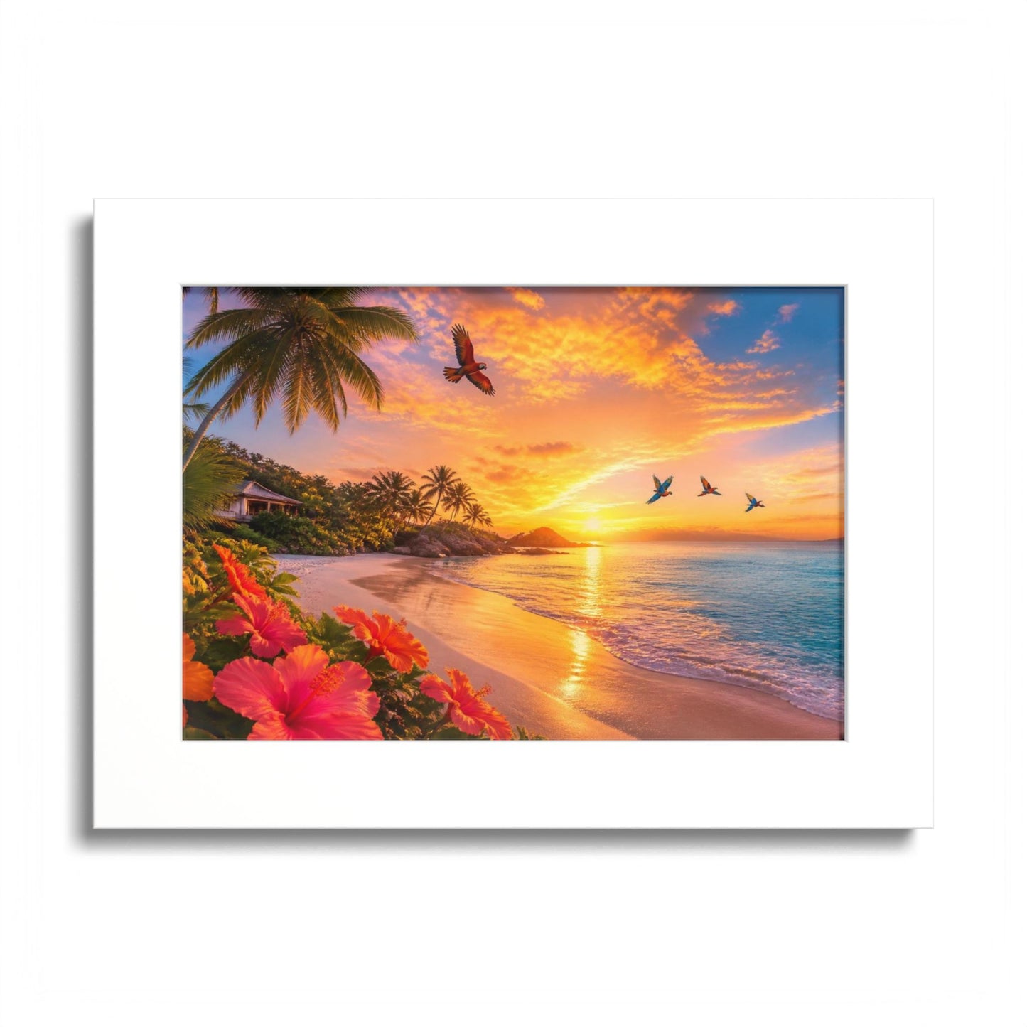 Tropical Sunset Framed Poster — Colorful Beach Wall Art