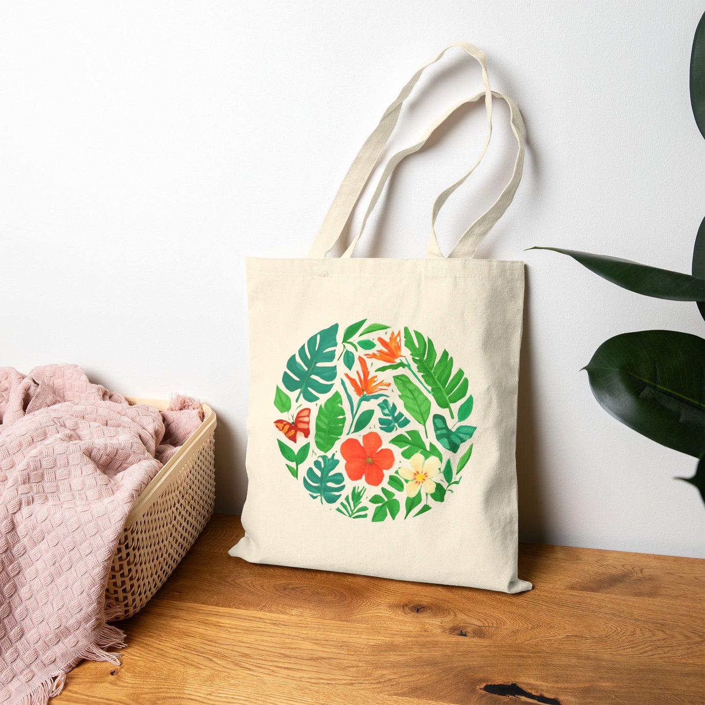 Tote Bag — Tropical Floral Circle Canvas Tote