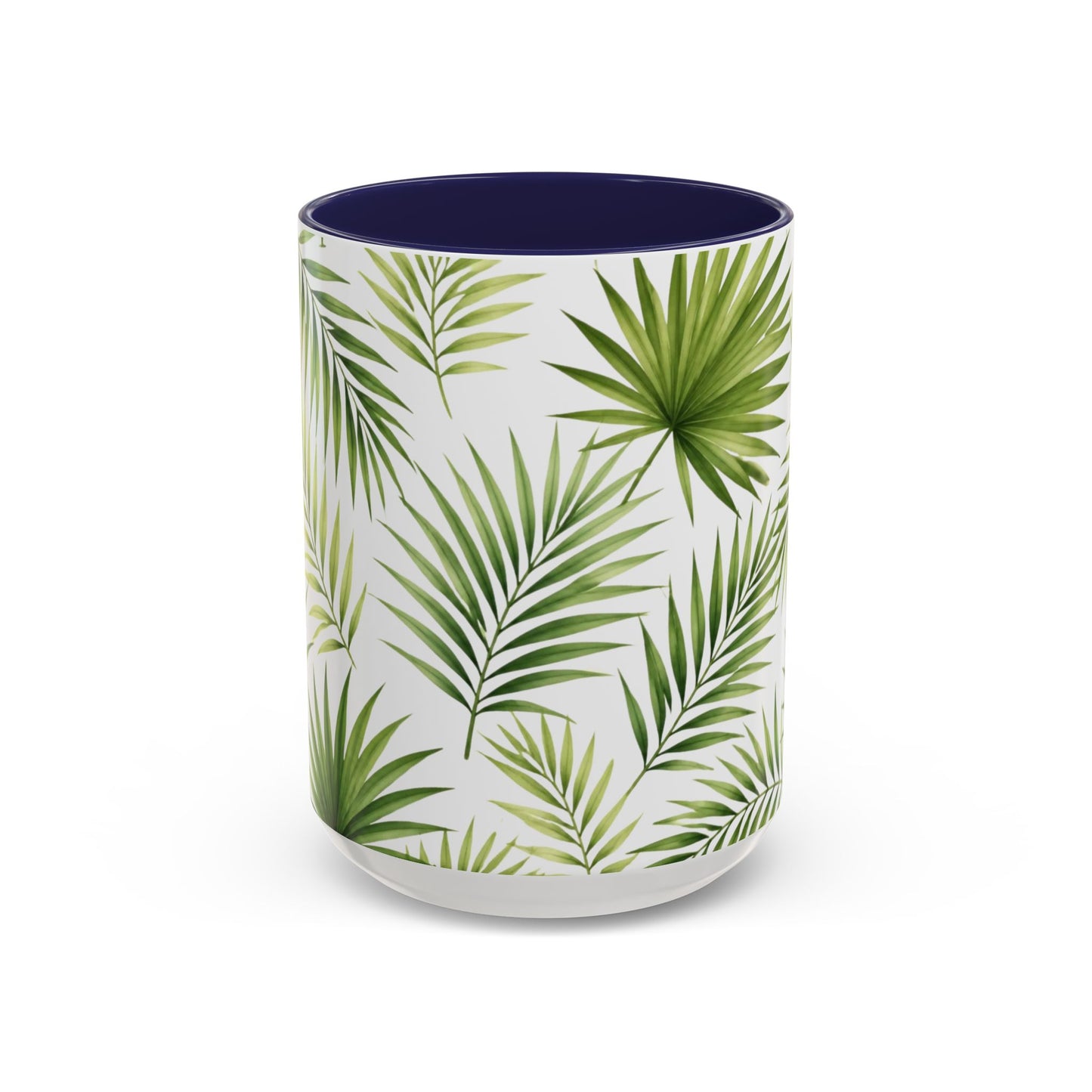 Tropical Palm Accent Coffee Mug – Green Leaf Pattern, 11/15oz
