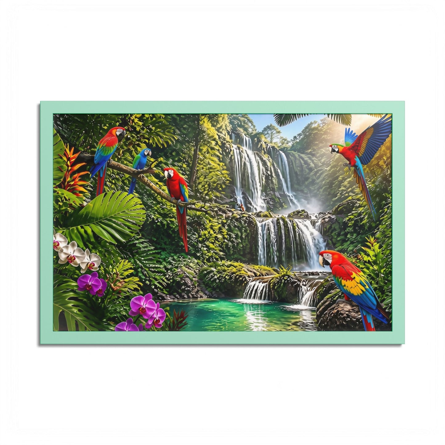 Tropical Waterfall Parrot Poster