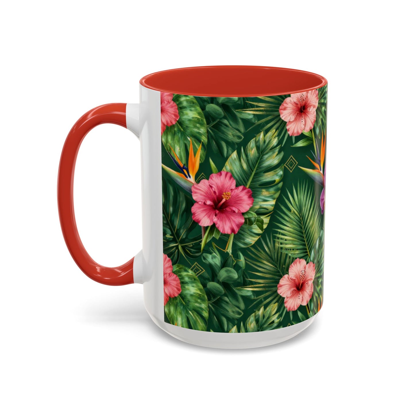 Tropical Floral Coffee Mug — Orchid & Hibiscus Accent 11/15oz