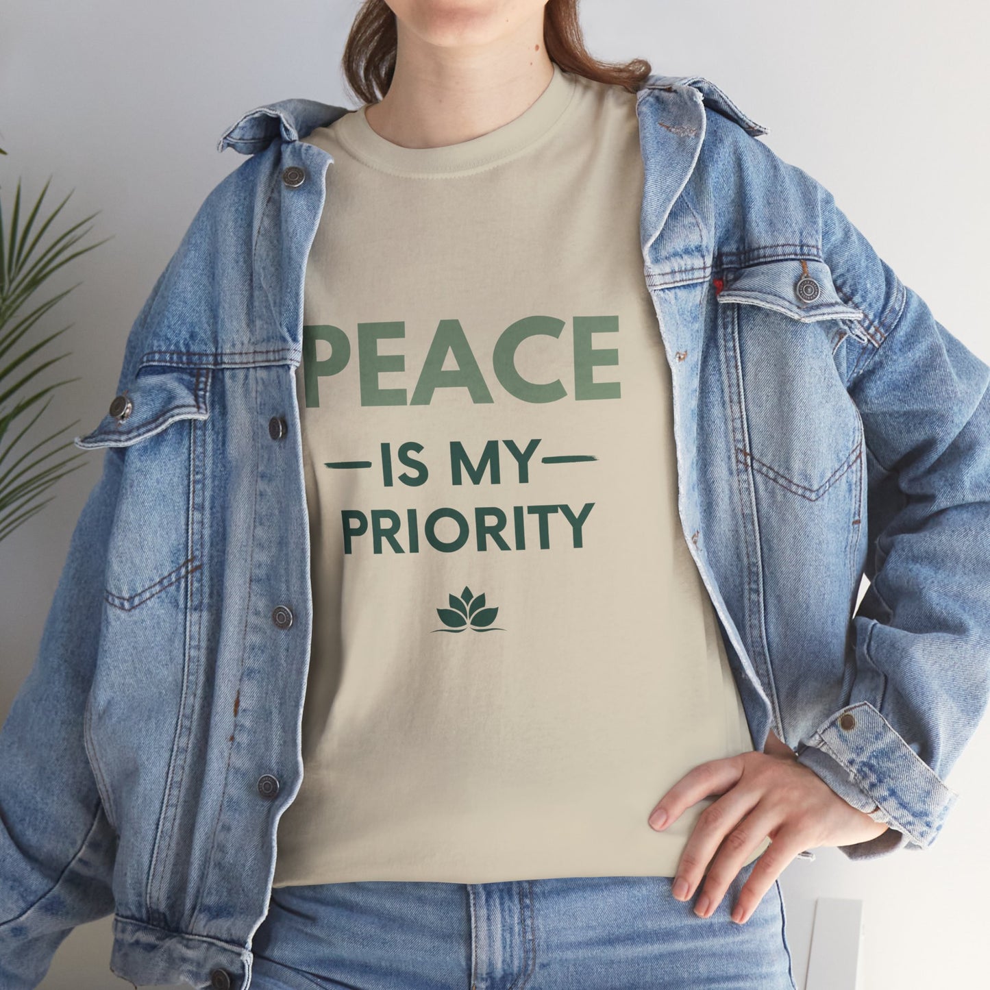 Peace is My Priority Unisex Heavy Cotton Tee, Relaxed Fit T-Shirt, Mindfulness Shirt, Gift for Meditation Lovers