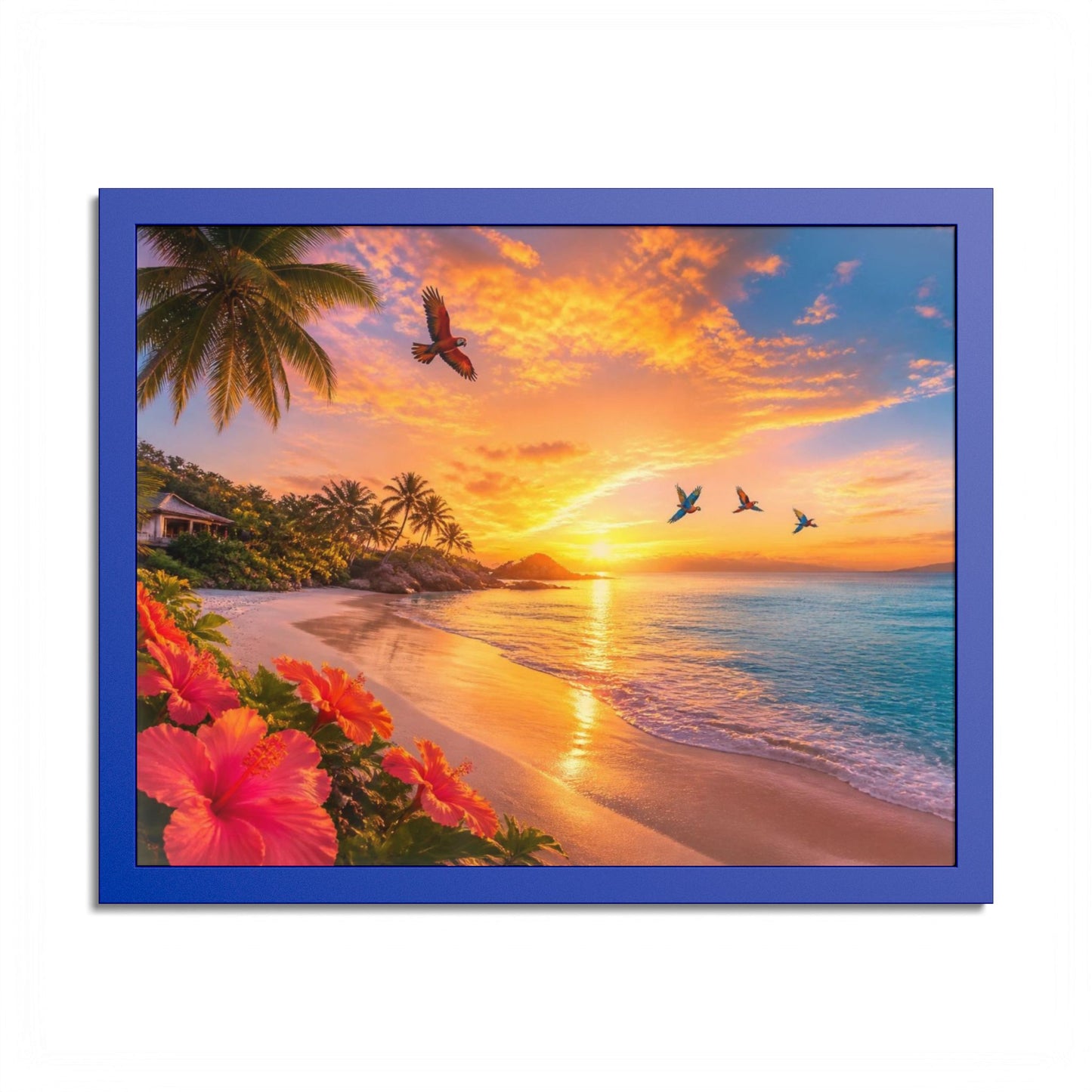 Tropical Sunset Framed Poster — Colorful Beach Wall Art