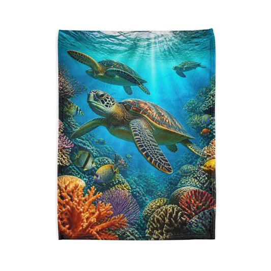 Sea Turtle Ocean Coral Soft Polyester Blanket — Marine Life Throw for Beach Lovers