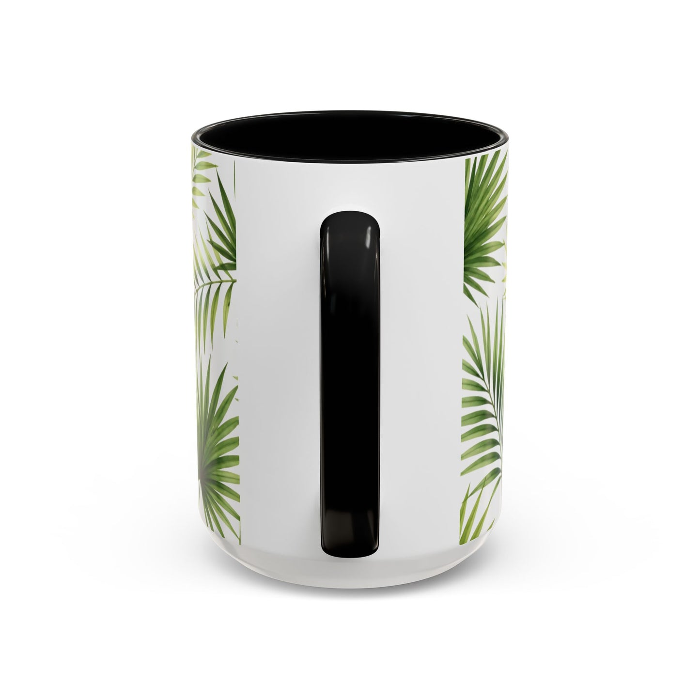 Tropical Palm Accent Coffee Mug – Green Leaf Pattern, 11/15oz