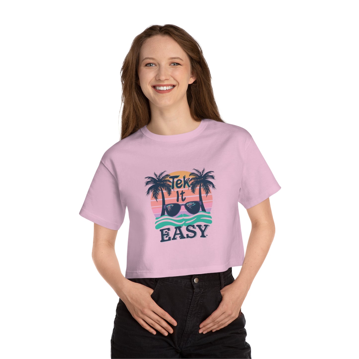 Take It Easy Cropped T-Shirt — Retro Palm Beach Graphic Tee