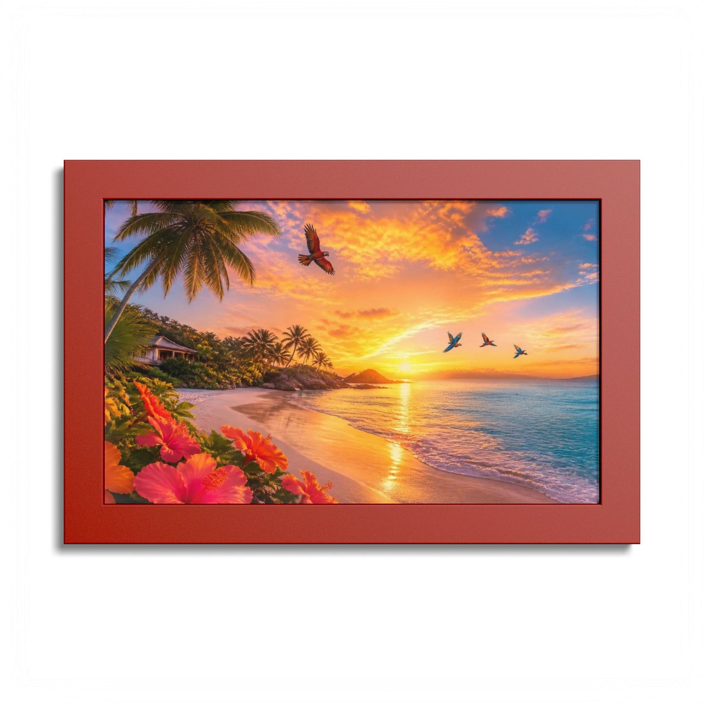 Tropical Sunset Framed Poster — Colorful Beach Wall Art