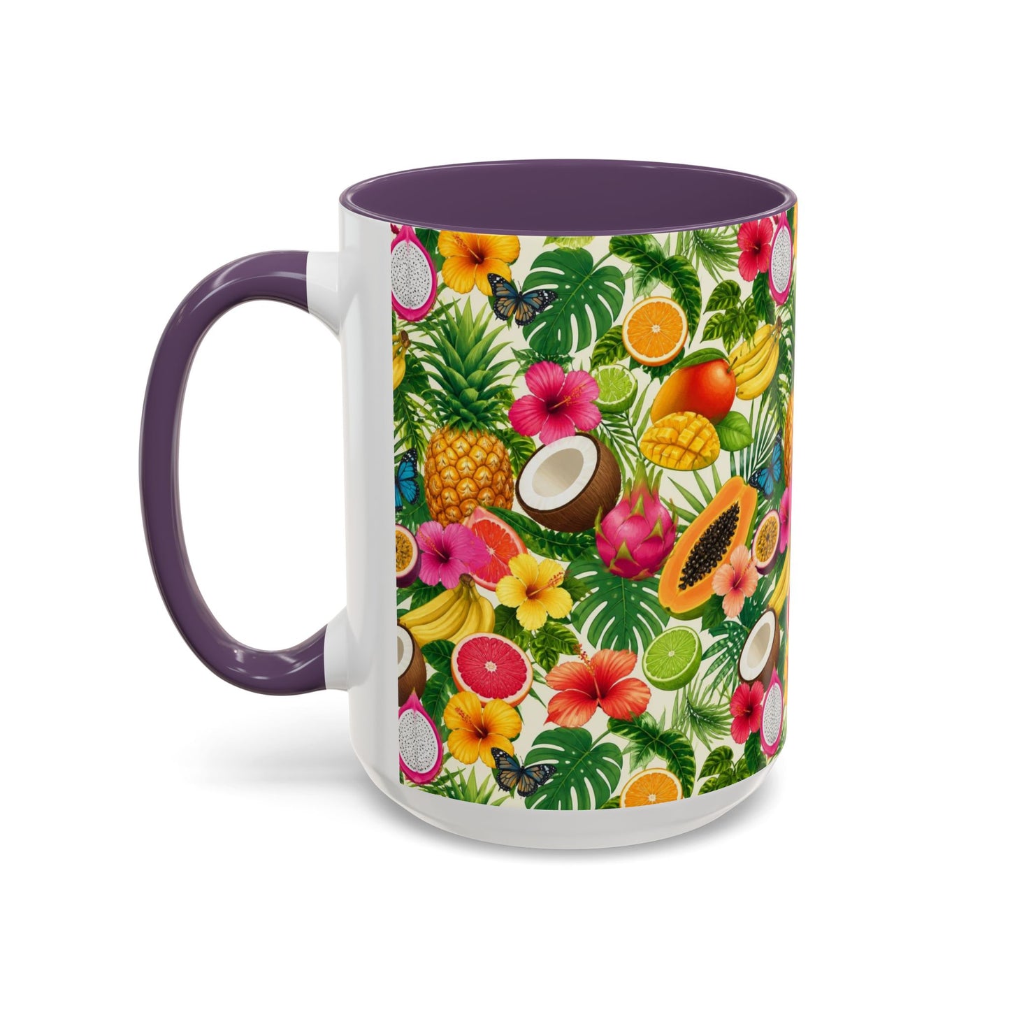 Tropical Fruit Coffee Mug — Colorful Pineapple & Hibiscus Accent Ceramic Mug (11/15oz)