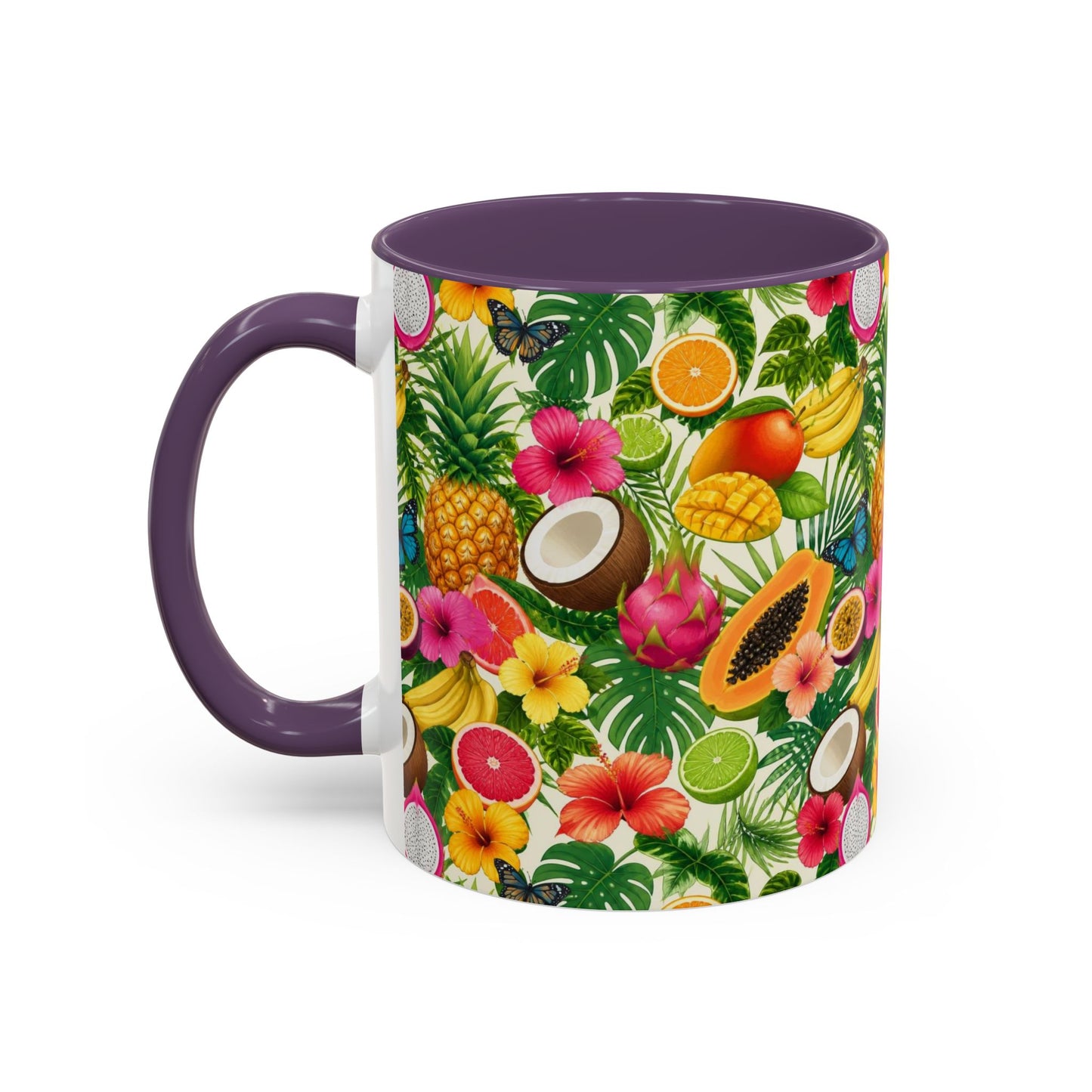 Tropical Fruit Coffee Mug — Colorful Pineapple & Hibiscus Accent Ceramic Mug (11/15oz)