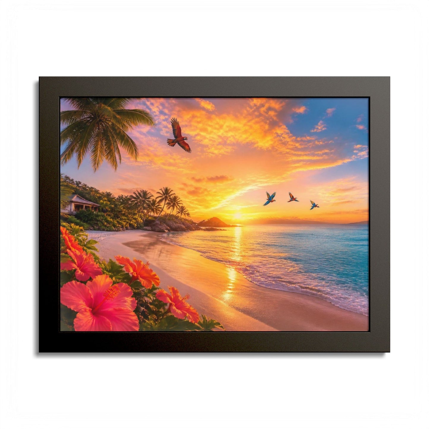 Tropical Sunset Framed Poster — Colorful Beach Wall Art