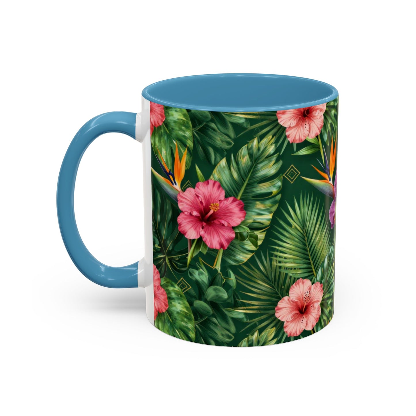 Tropical Floral Coffee Mug — Orchid & Hibiscus Accent 11/15oz