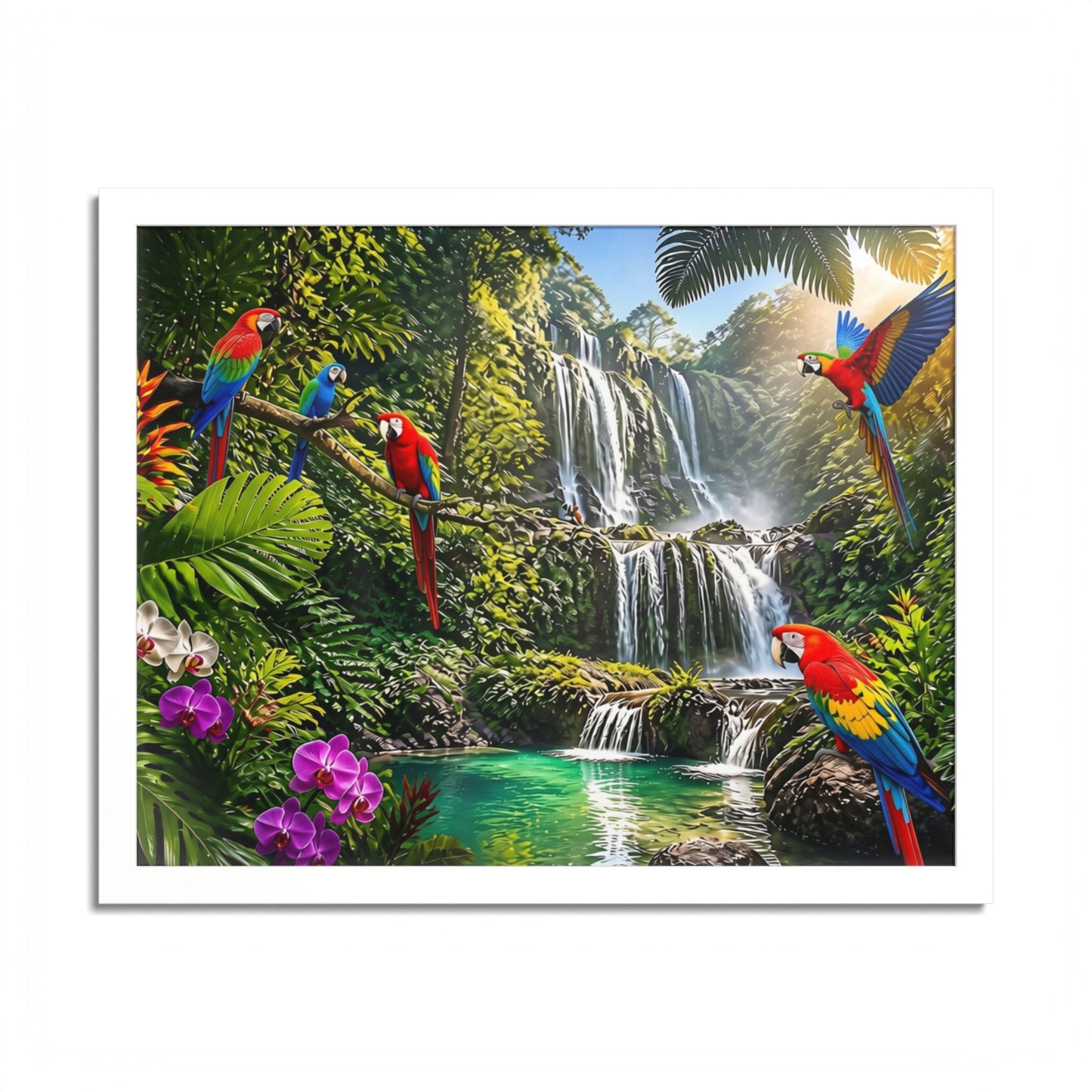 Tropical Waterfall Parrot Poster