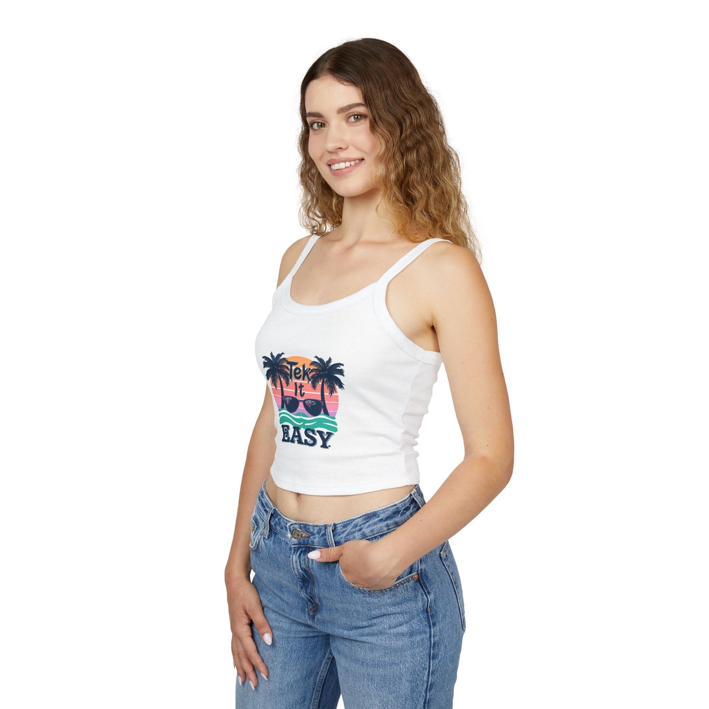 Tropical "Take It Easy" Crop Tank — Women's Beachy Spaghetti Strap Top
