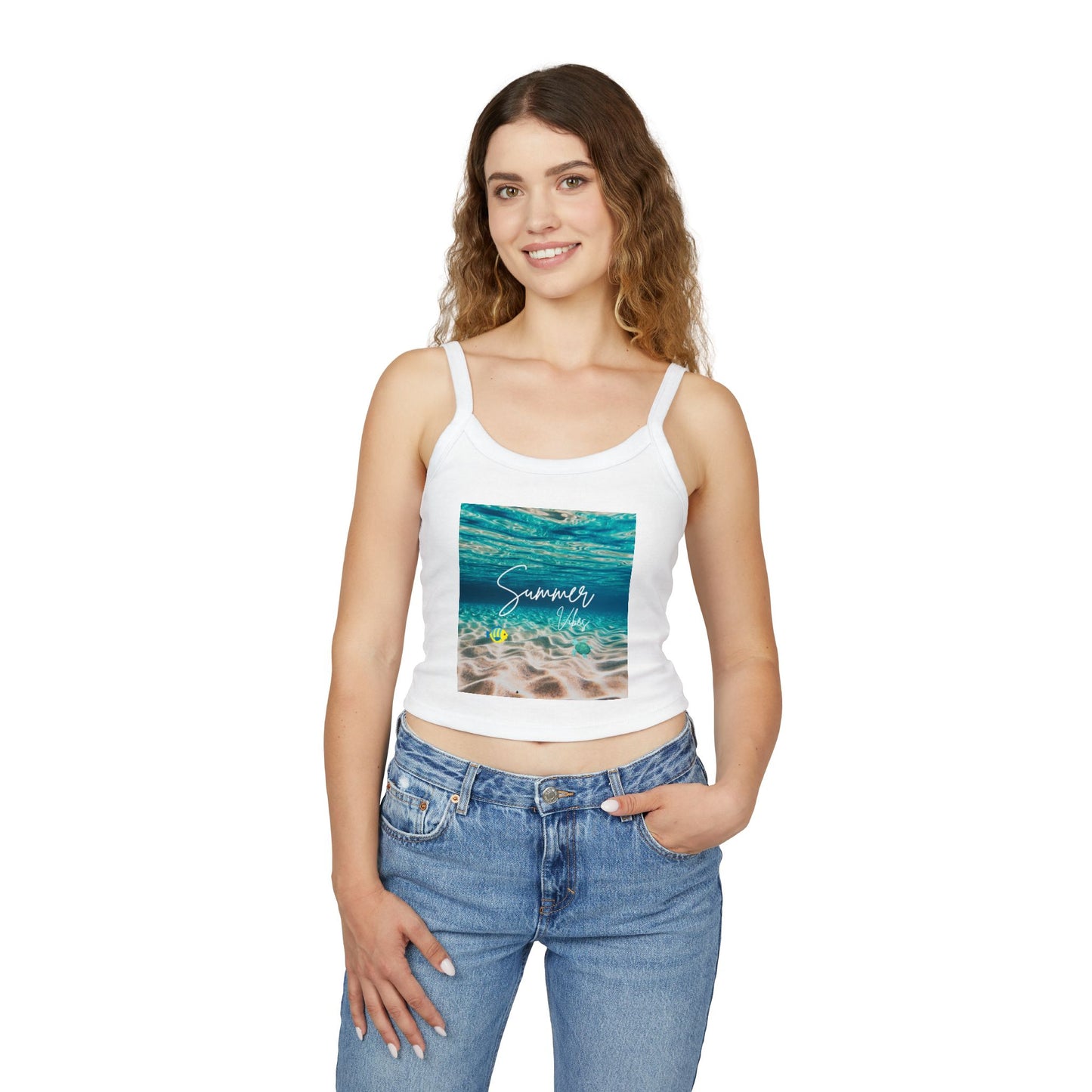 Summer Vibes Spaghetti Strap Tank Top - Beachwear, Vacation Outfit, Summer Fashion, Casual Top