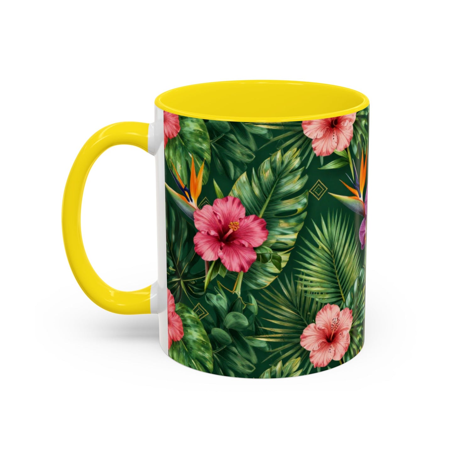 Tropical Floral Coffee Mug — Orchid & Hibiscus Accent 11/15oz
