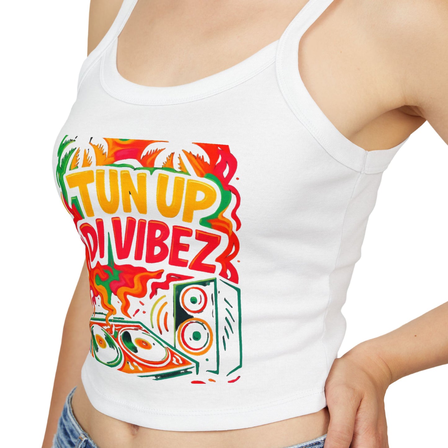 Tun Up Di Vibes Crop Tank Top — Women's Spaghetti Strap Summer Tank