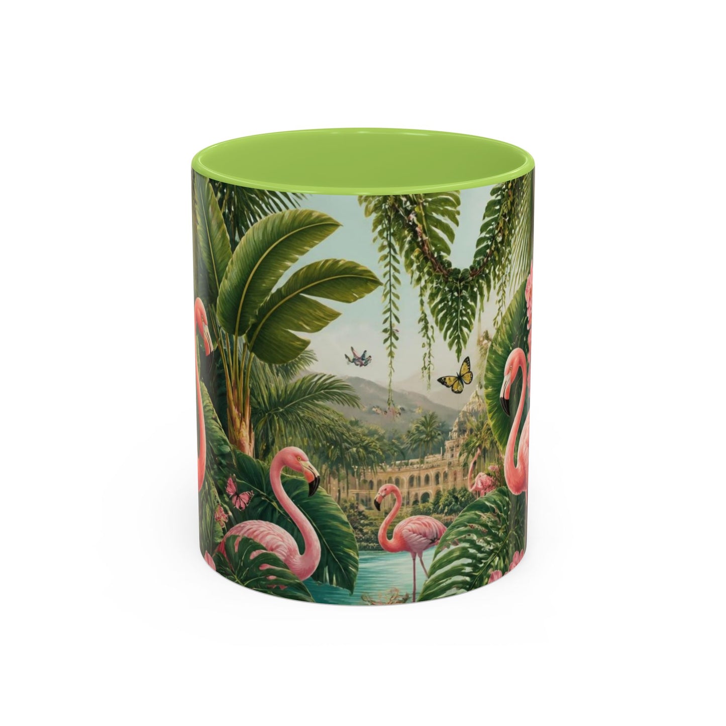 Tropical Flamingo Accent Mug — Colorful Parrot & Palm Coffee Cup