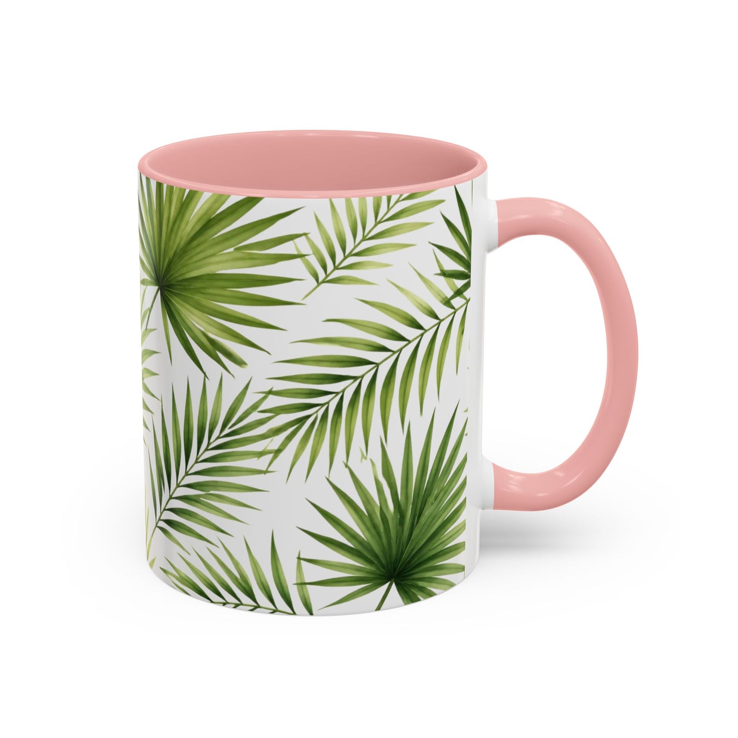Tropical Palm Accent Coffee Mug – Green Leaf Pattern, 11/15oz