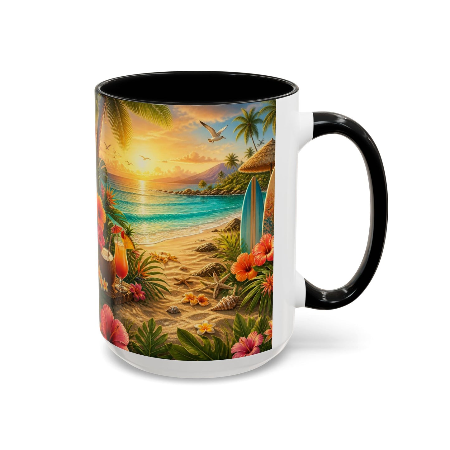 Tropical Beach Coffee Mug – Sunset Luau Hawaiian Floral Accent