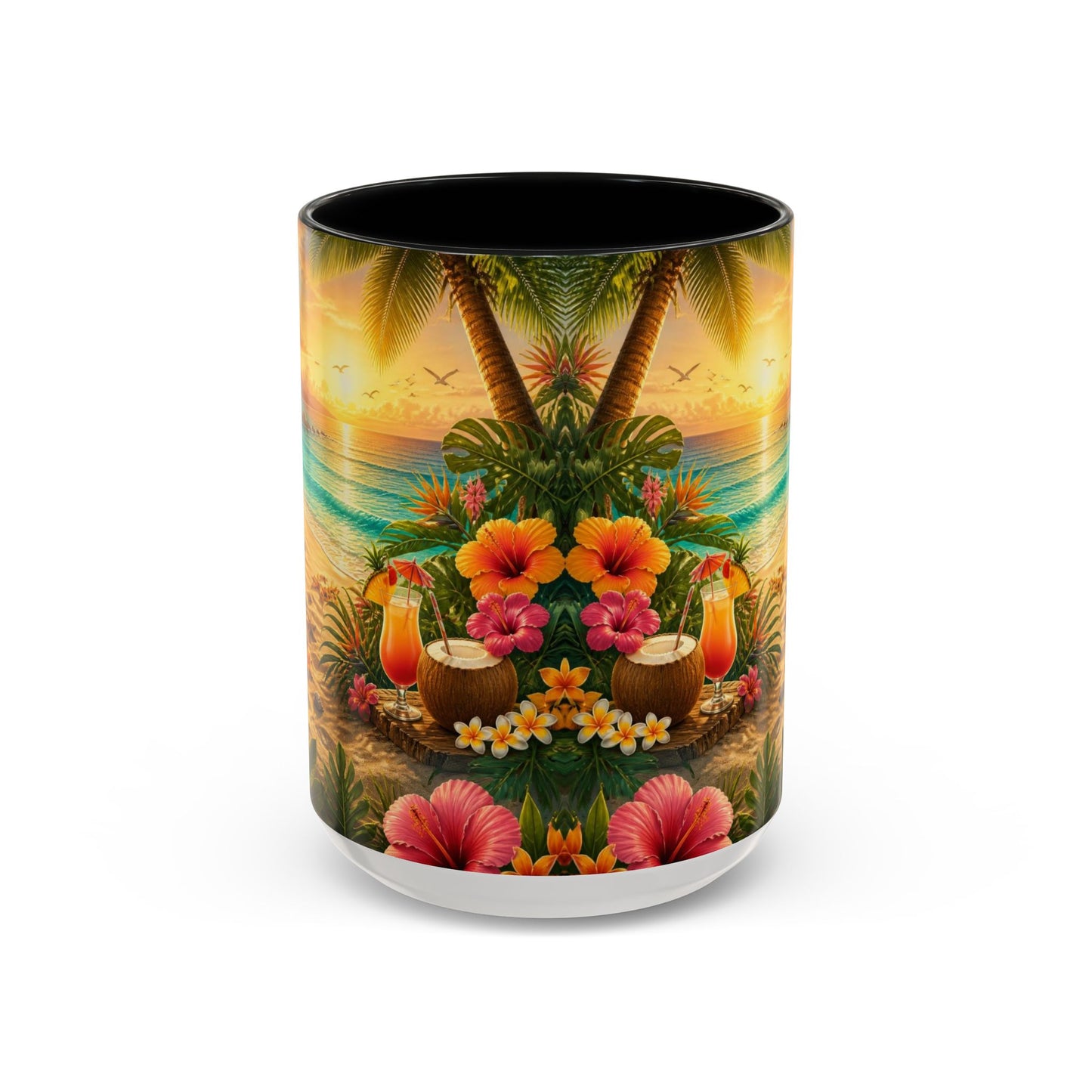Tropical Beach Coffee Mug – Sunset Luau Hawaiian Floral Accent