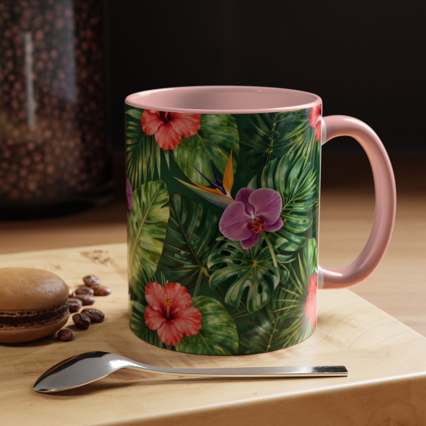Tropical Floral Coffee Mug — Orchid & Hibiscus Accent 11/15oz
