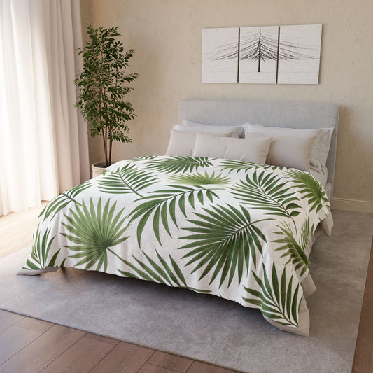 Tropical Palm Leaf Throw Blanket – Green Botanical Polyester Blanket