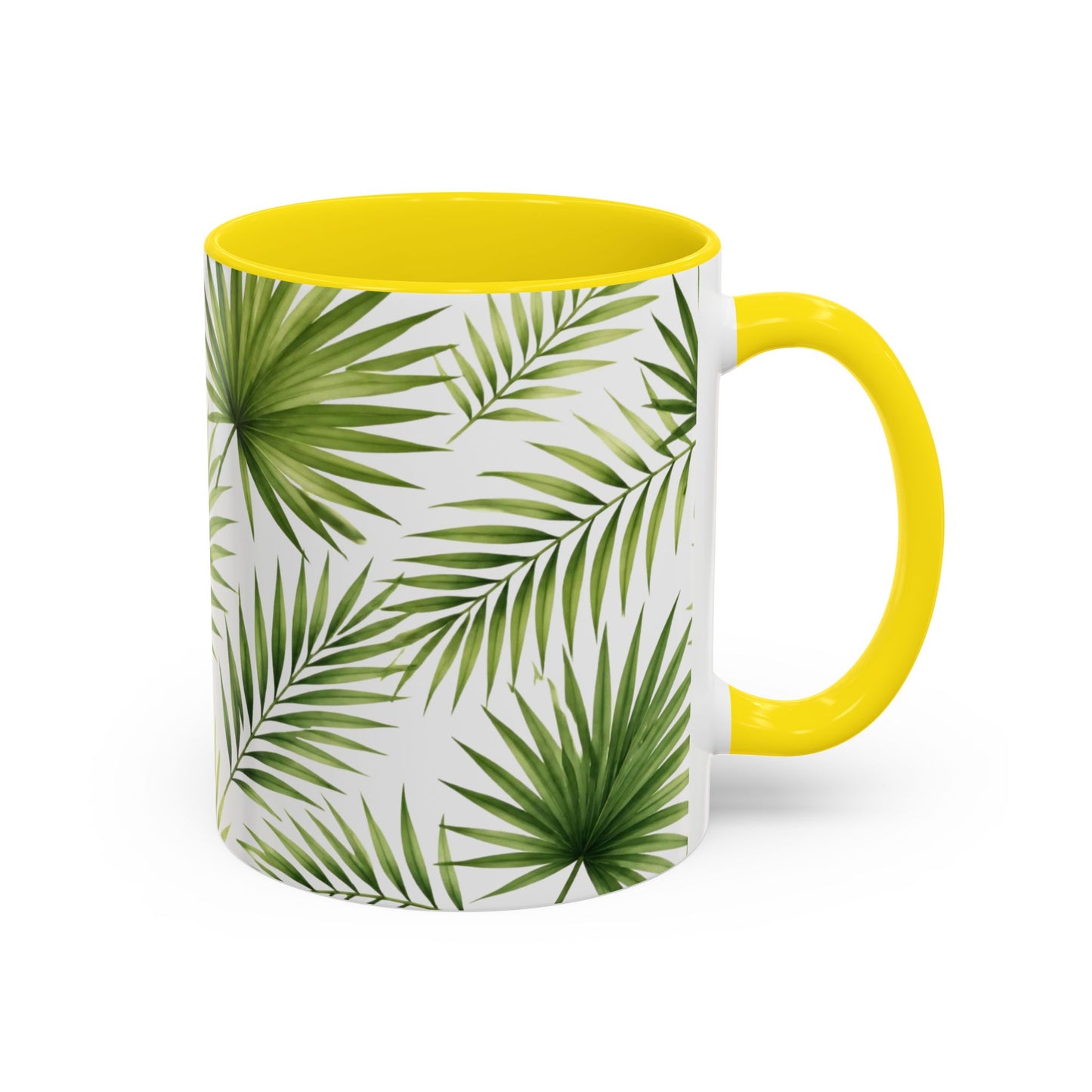 Tropical Palm Accent Coffee Mug – Green Leaf Pattern, 11/15oz