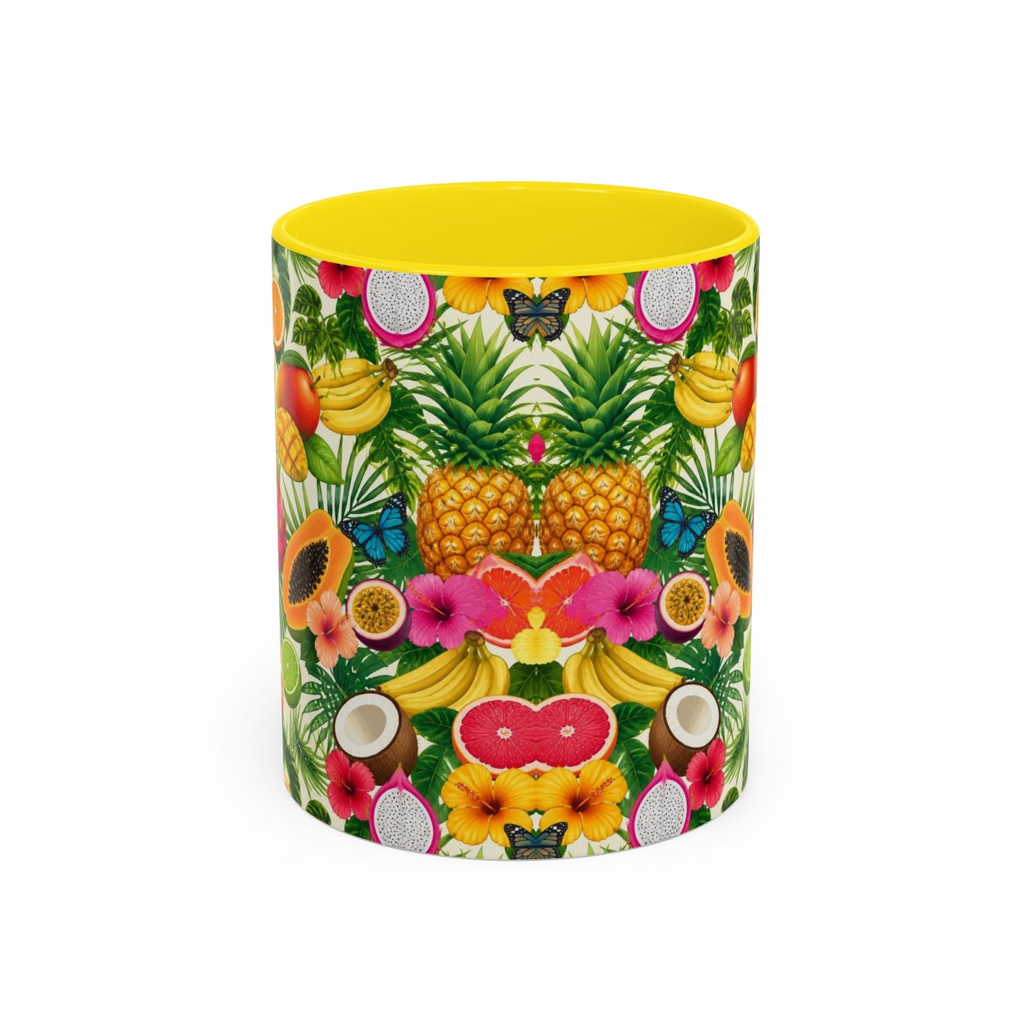 Tropical Fruit Coffee Mug — Colorful Pineapple & Hibiscus Accent Ceramic Mug (11/15oz)