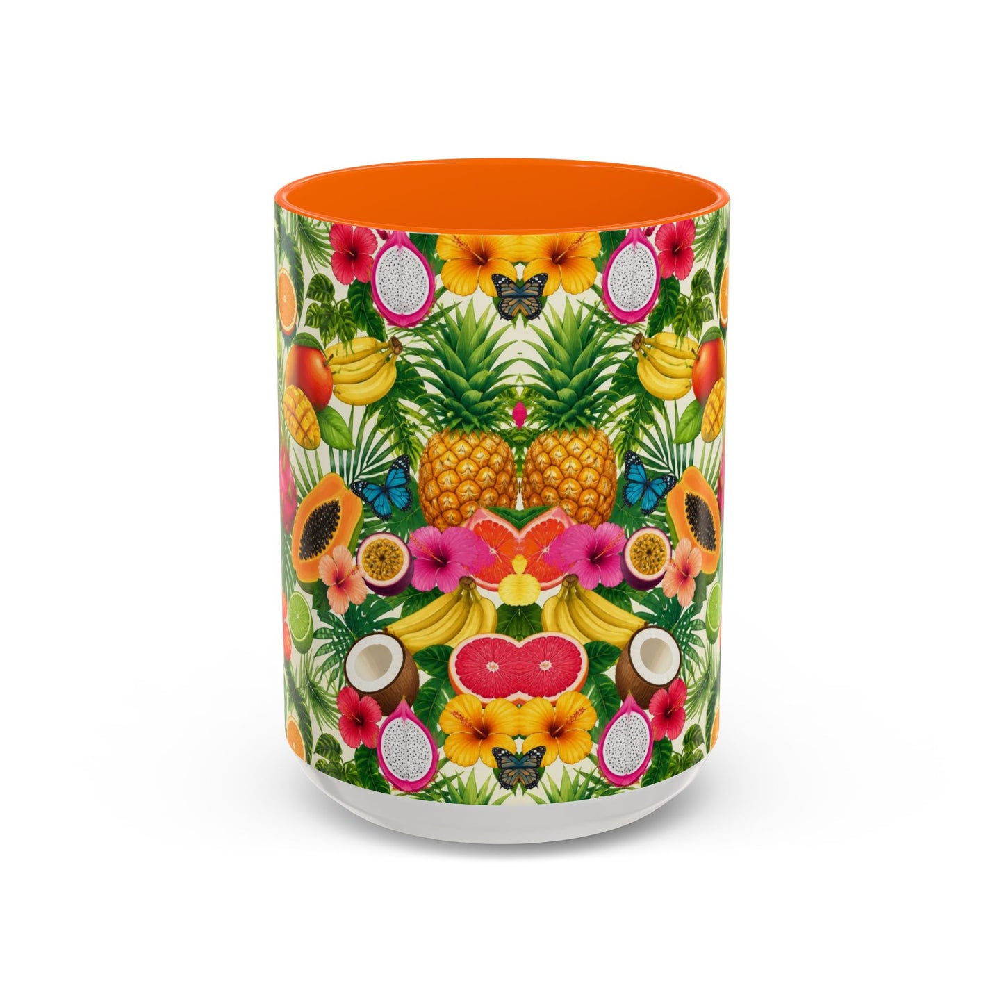 Tropical Fruit Coffee Mug — Colorful Pineapple & Hibiscus Accent Ceramic Mug (11/15oz)
