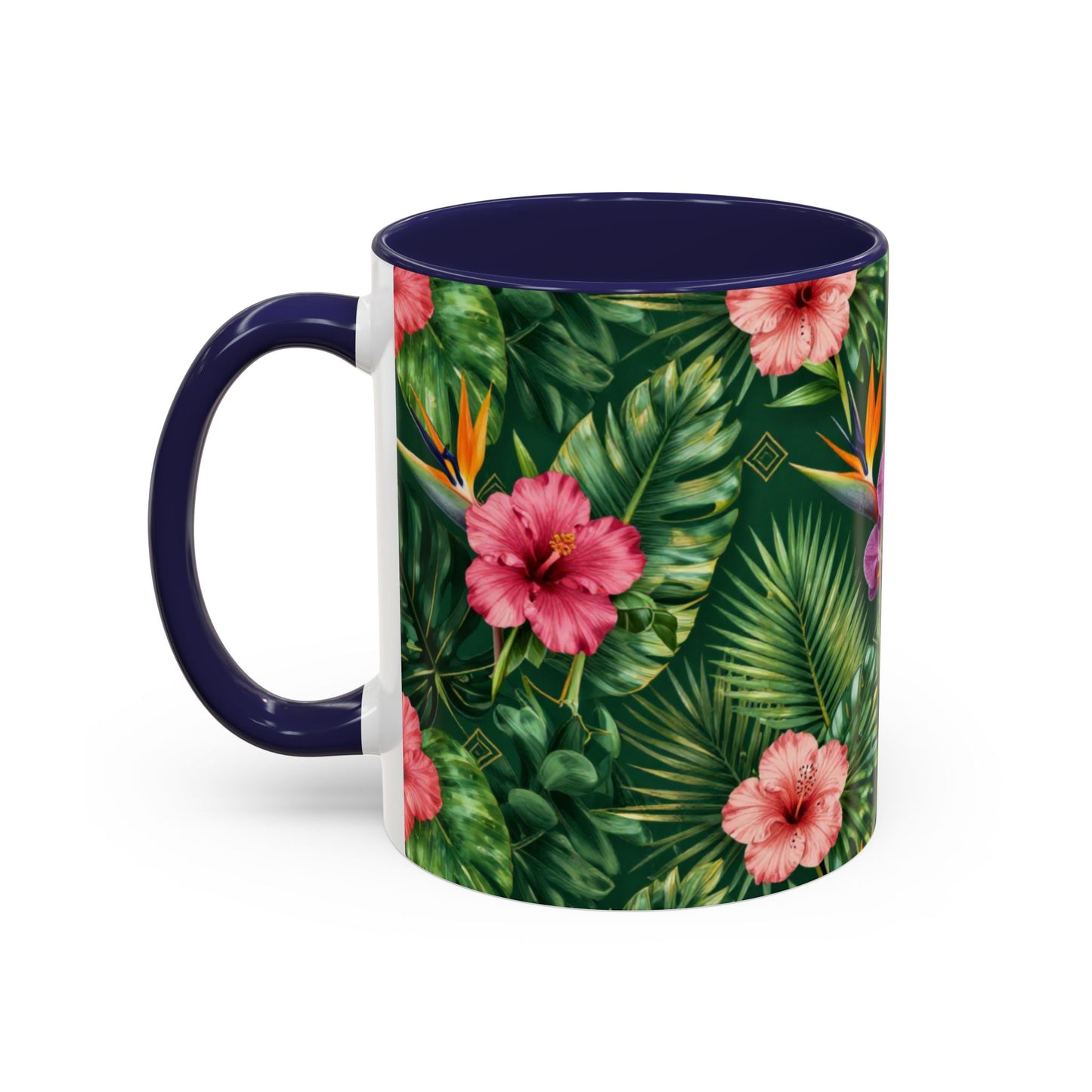 Tropical Floral Coffee Mug — Orchid & Hibiscus Accent 11/15oz