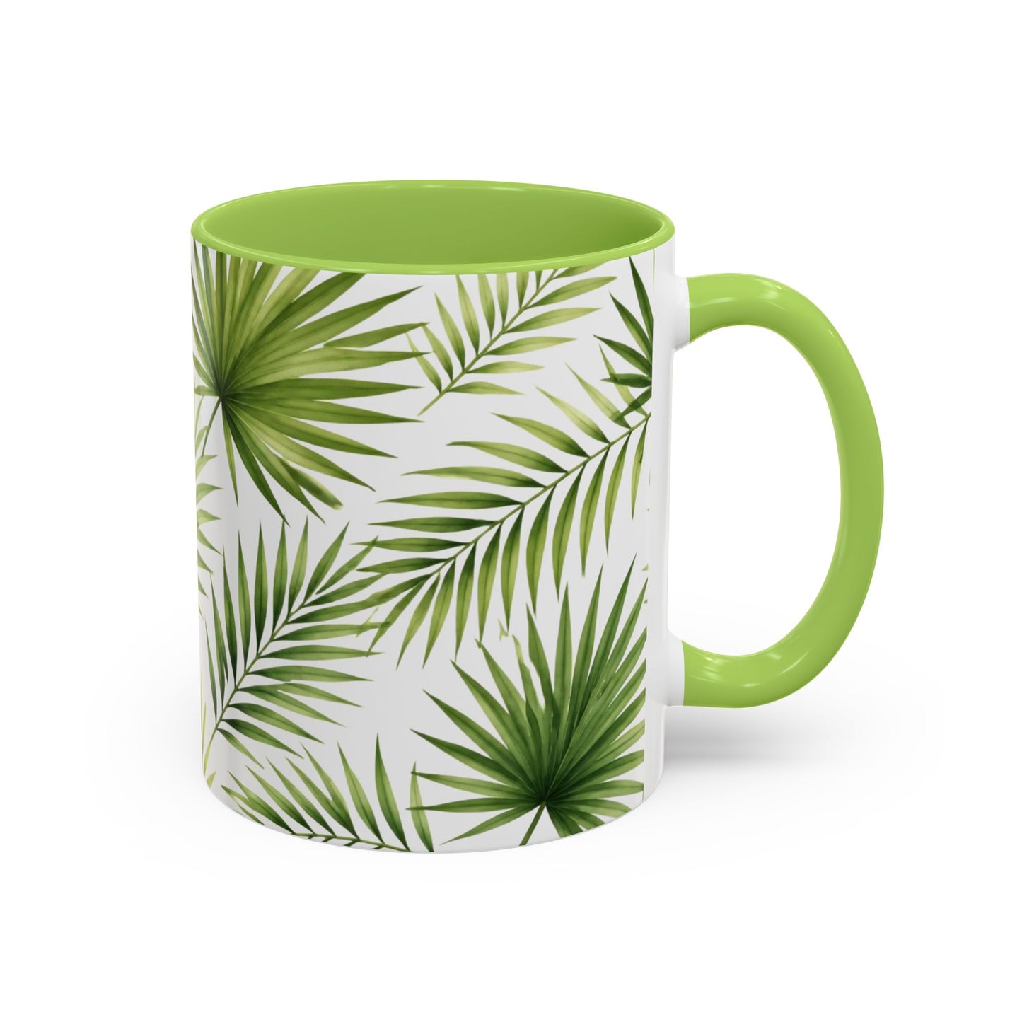 Tropical Palm Accent Coffee Mug – Green Leaf Pattern, 11/15oz