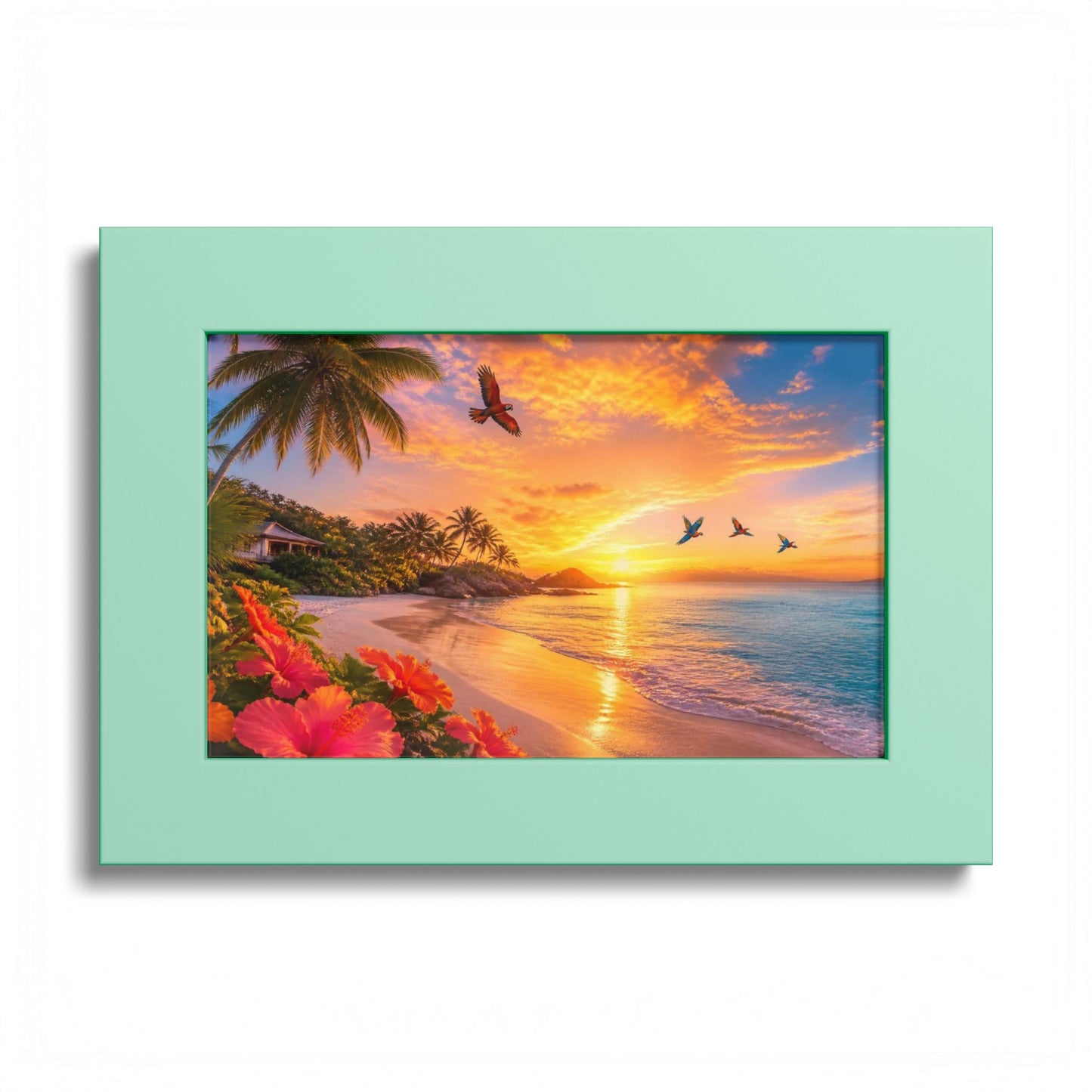 Tropical Sunset Framed Poster — Colorful Beach Wall Art