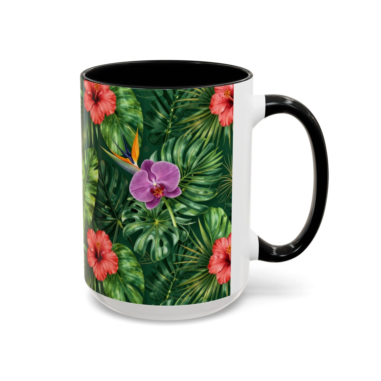 Tropical Floral Coffee Mug — Orchid & Hibiscus Accent 11/15oz