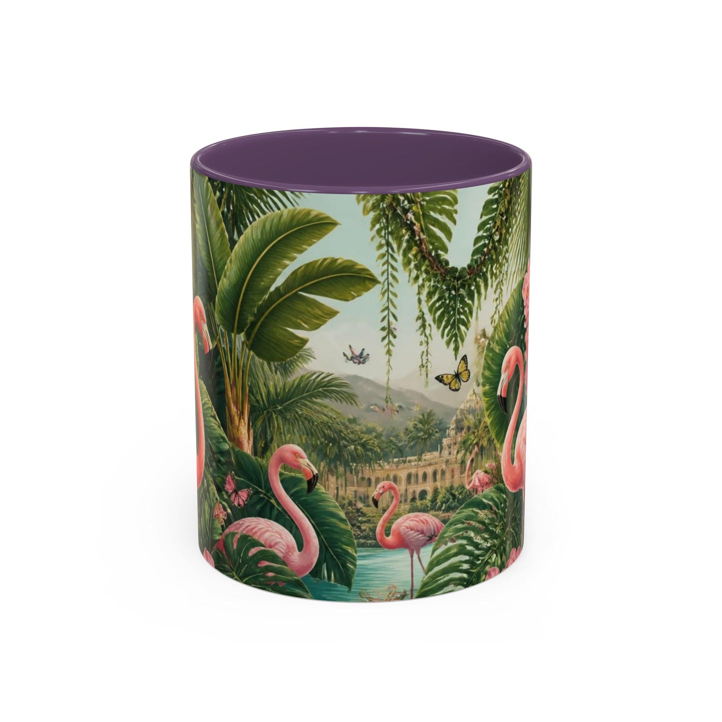 Tropical Flamingo Accent Mug — Colorful Parrot & Palm Coffee Cup