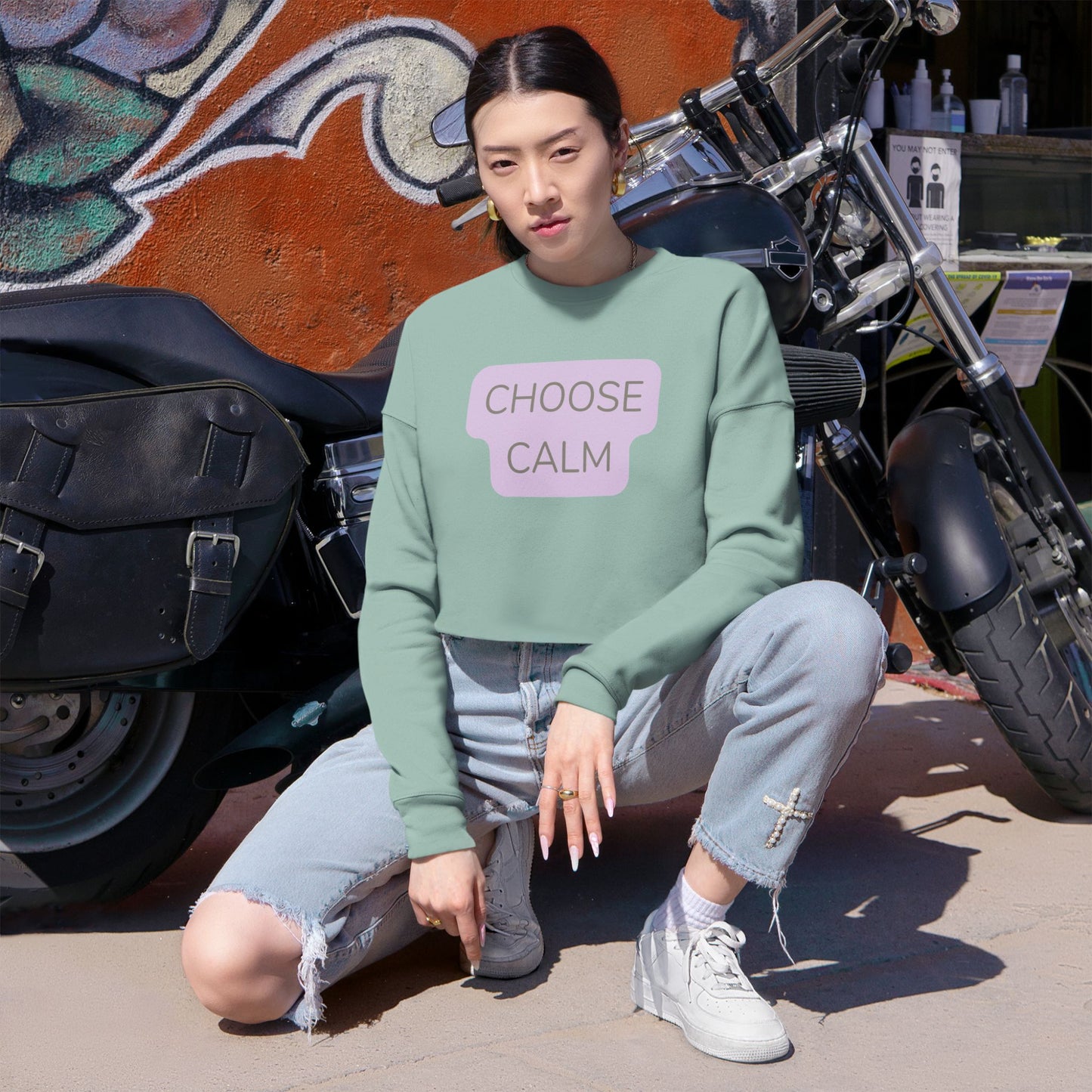Cropped Sweatshirt — "Choose Calm" Relaxed Women's Crop Top