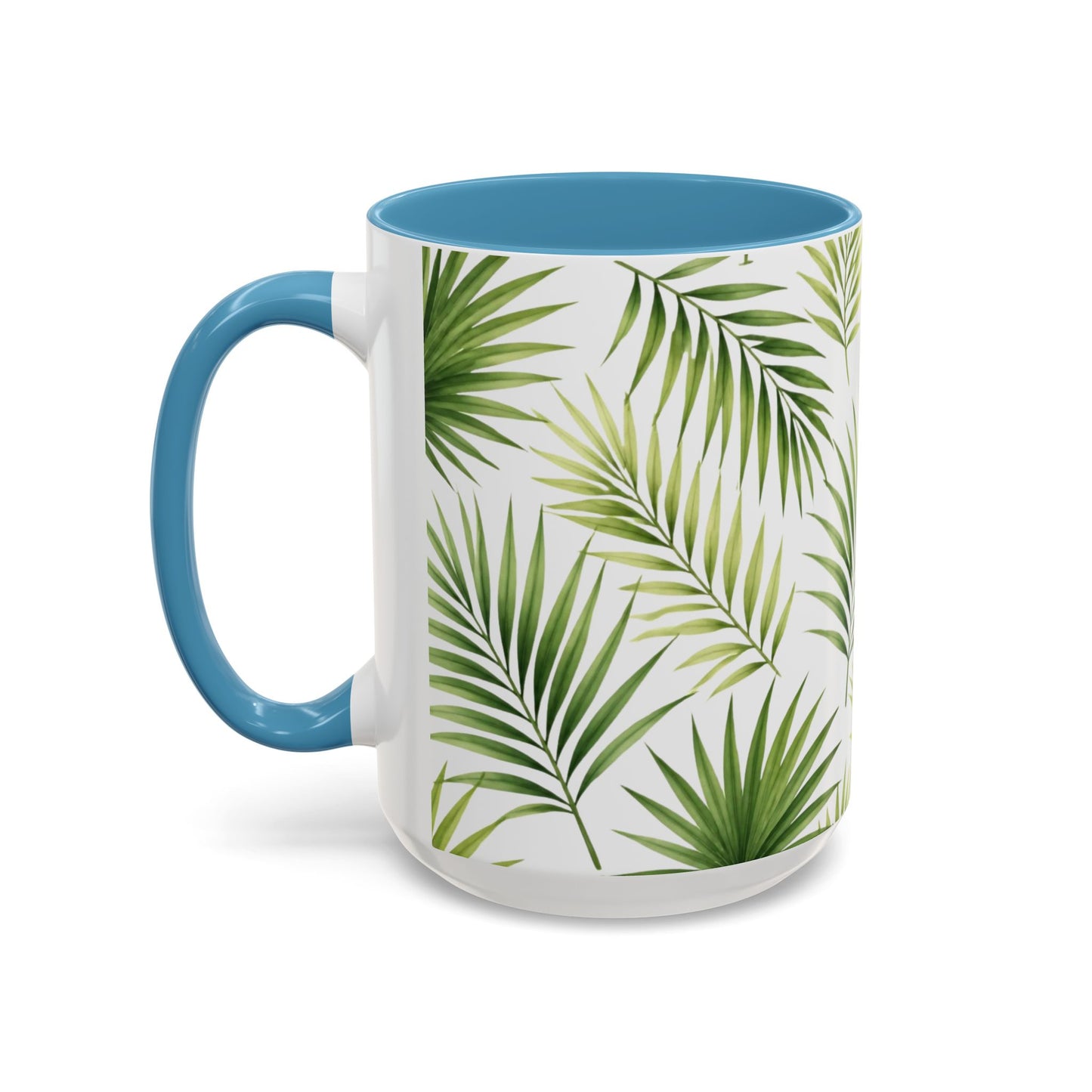 Tropical Palm Accent Coffee Mug – Green Leaf Pattern, 11/15oz