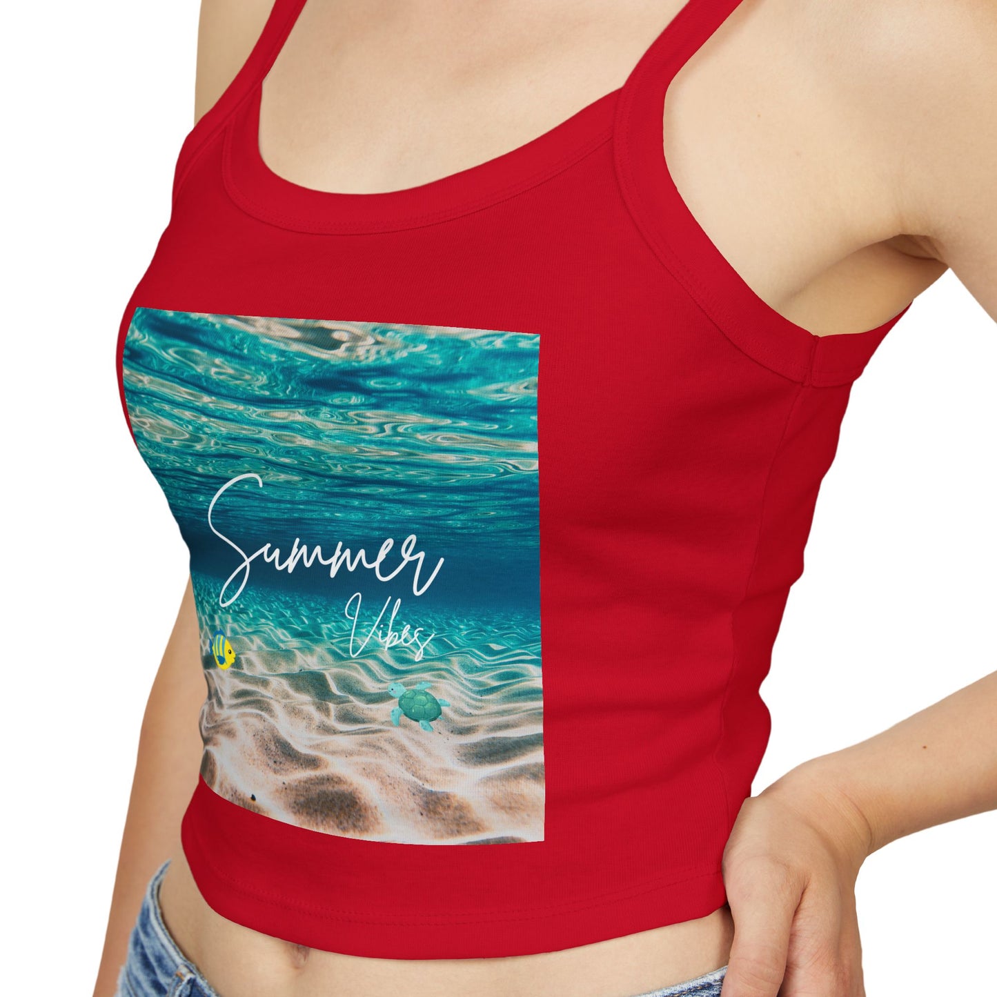 Camiseta de tirantes finos "Summer Vibes" - Ropa de playa, conjunto para vacaciones, moda de verano, top casual