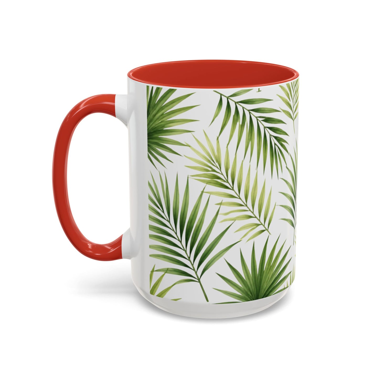 Tropical Palm Accent Coffee Mug – Green Leaf Pattern, 11/15oz