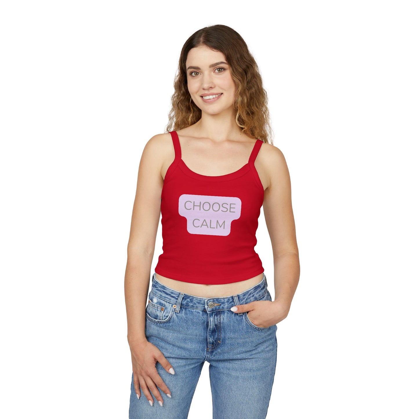 Choose Calm Tank Top — Women's Spaghetti Strap Crop with Positive Graphic