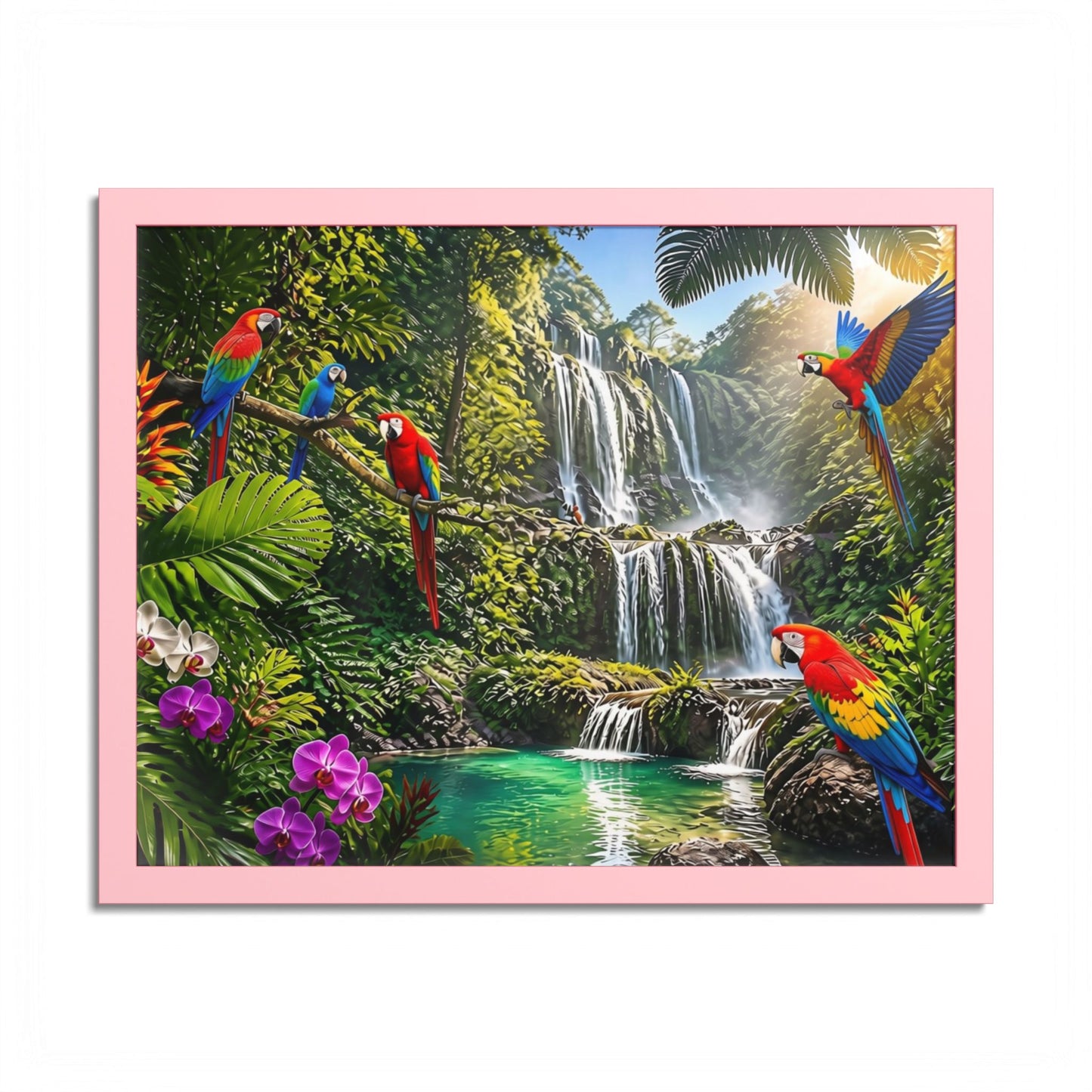 Tropical Waterfall Parrot Poster