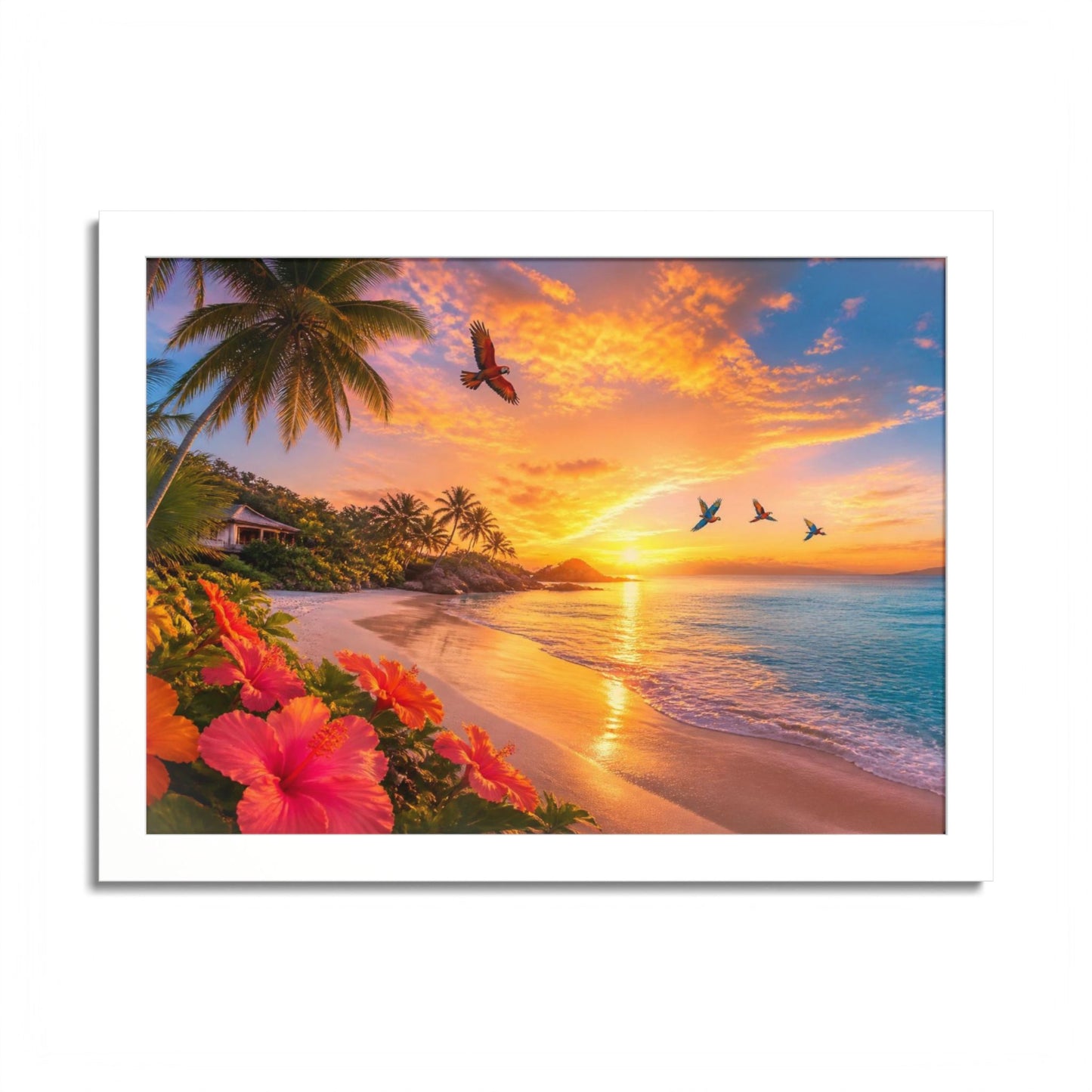 Tropical Sunset Framed Poster — Colorful Beach Wall Art