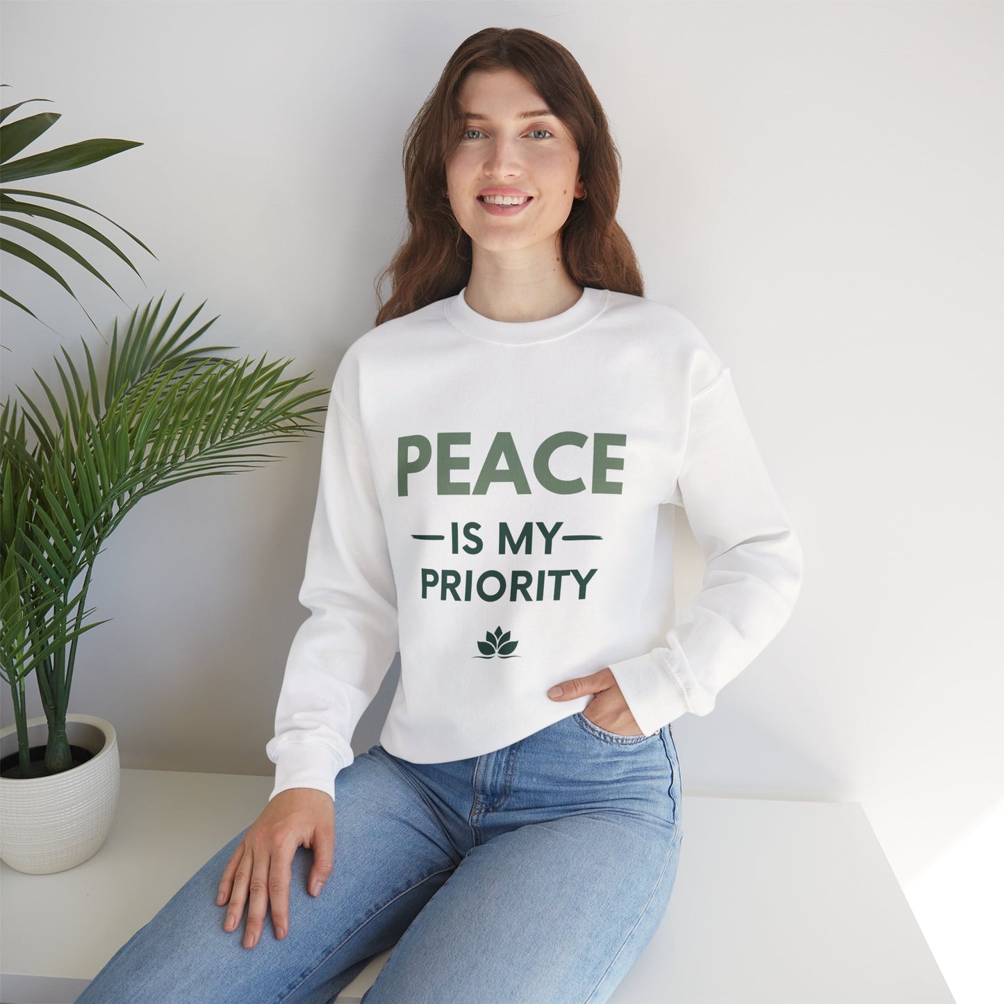 Peace Is My Priority Sweatshirt — Relaxed Crewneck Pullover for Mindfulness & Self-Care