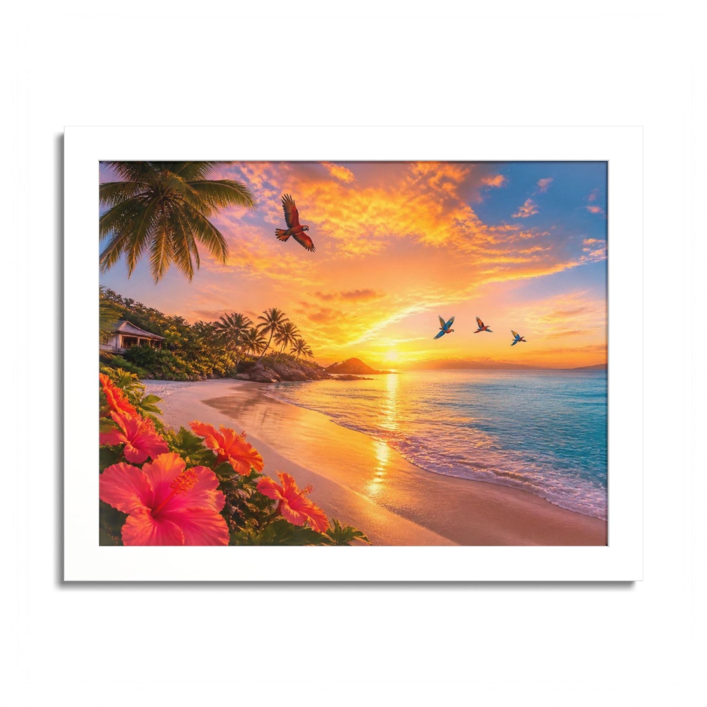 Tropical Sunset Framed Poster — Colorful Beach Wall Art