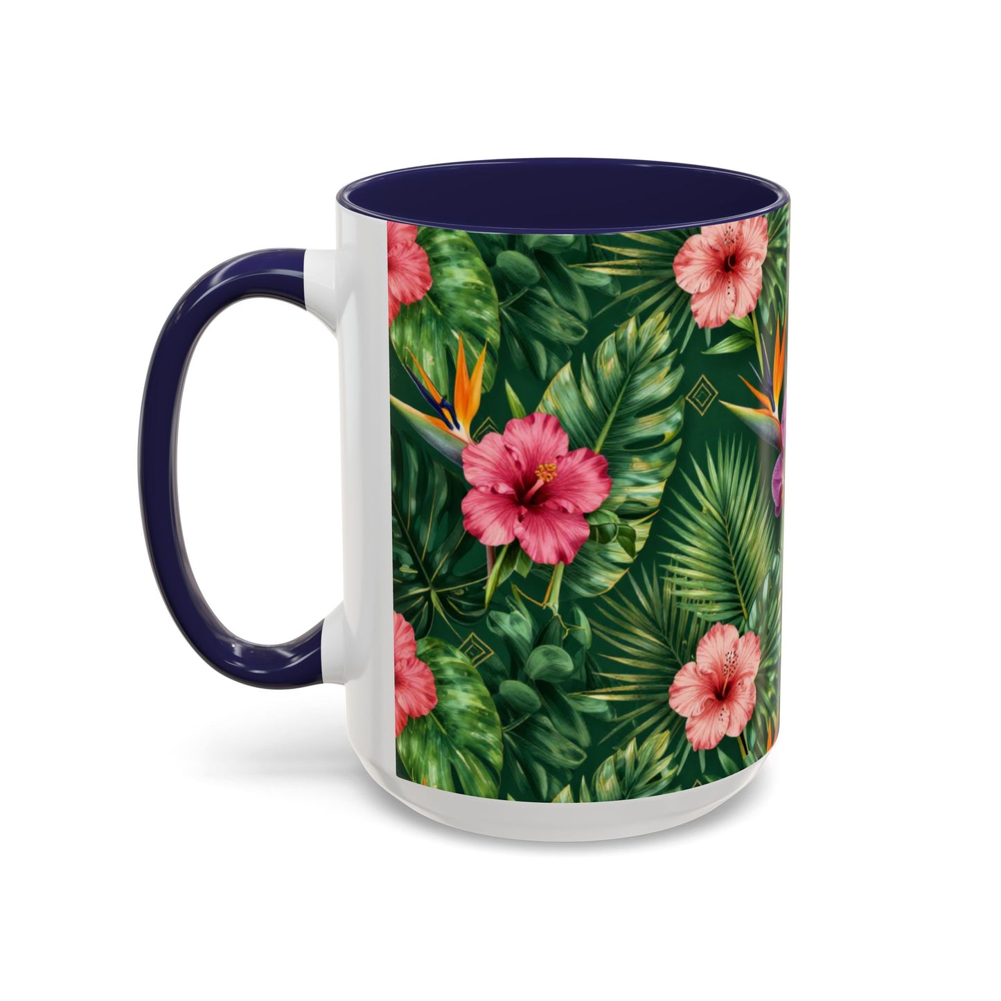 Tropical Floral Coffee Mug — Orchid & Hibiscus Accent 11/15oz