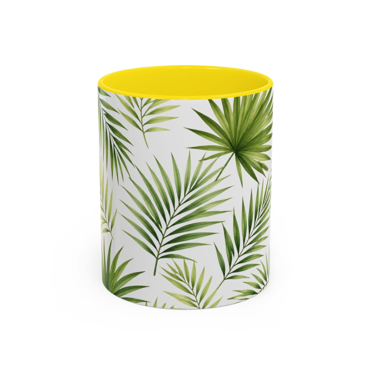 Tropical Palm Accent Coffee Mug – Green Leaf Pattern, 11/15oz
