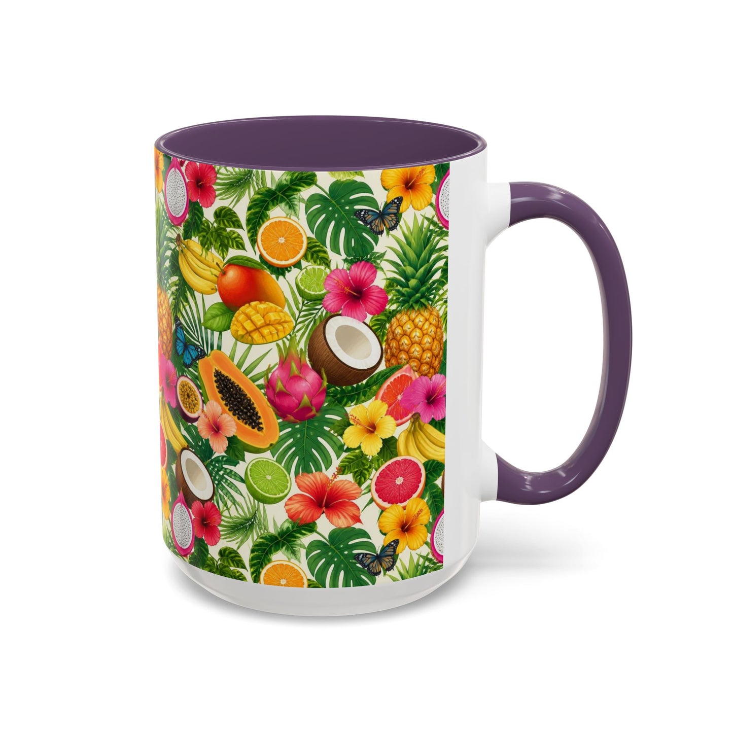 Tropical Fruit Coffee Mug — Colorful Pineapple & Hibiscus Accent Ceramic Mug (11/15oz)