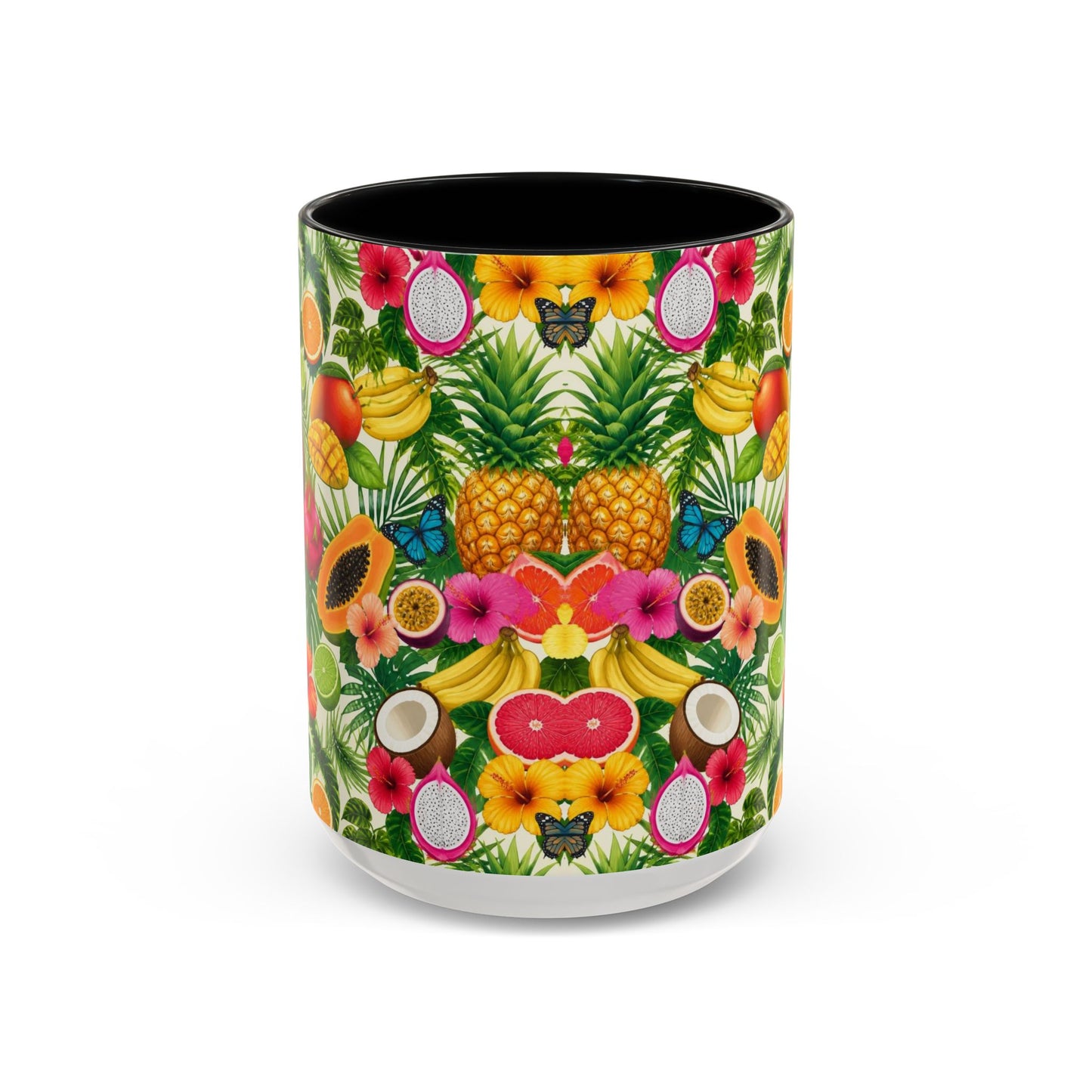 Tropical Fruit Coffee Mug — Colorful Pineapple & Hibiscus Accent Ceramic Mug (11/15oz)